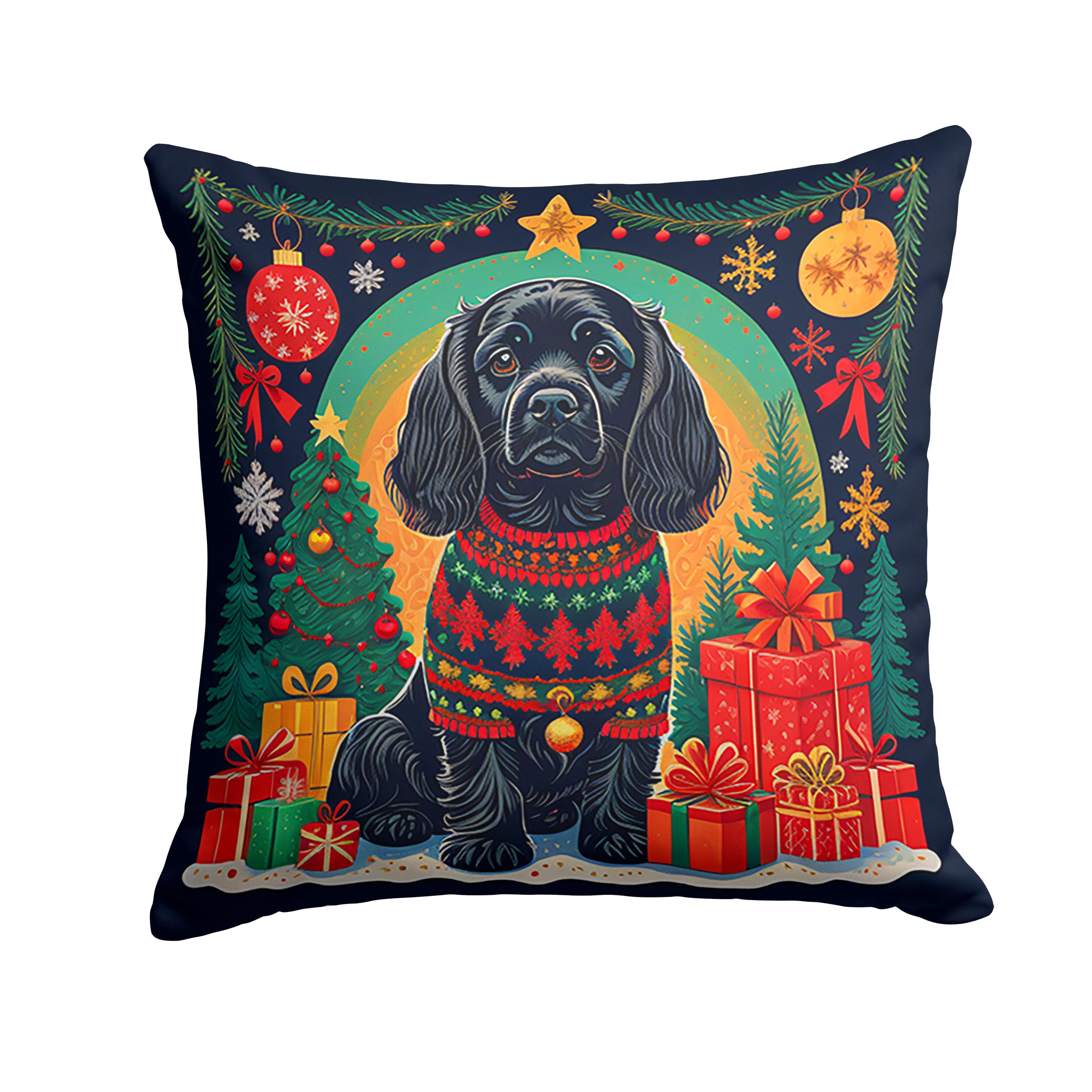 Black Cocker Spaniel Christmas Throw Pillow