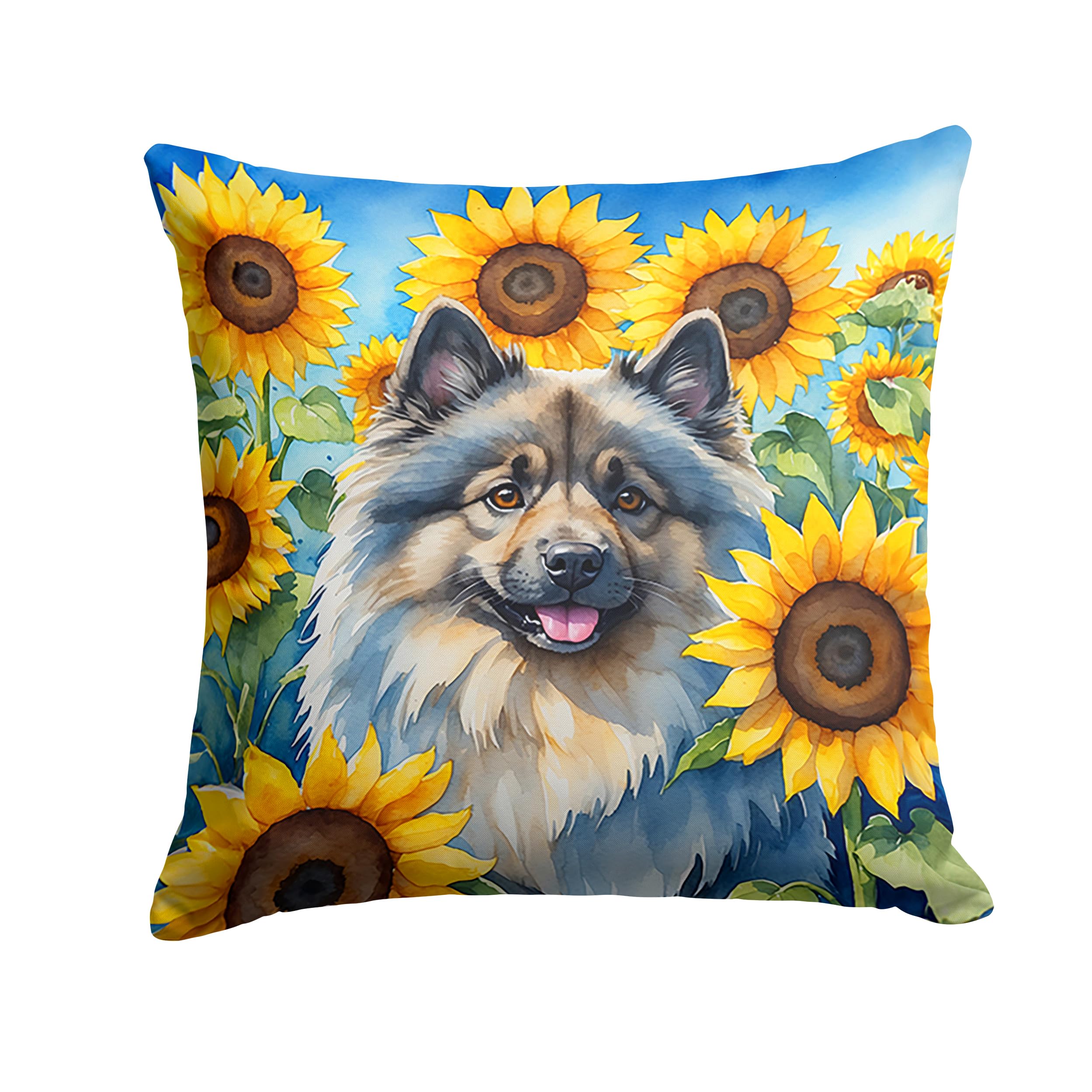 Keeshond In Sunflowers Throw Pillow
