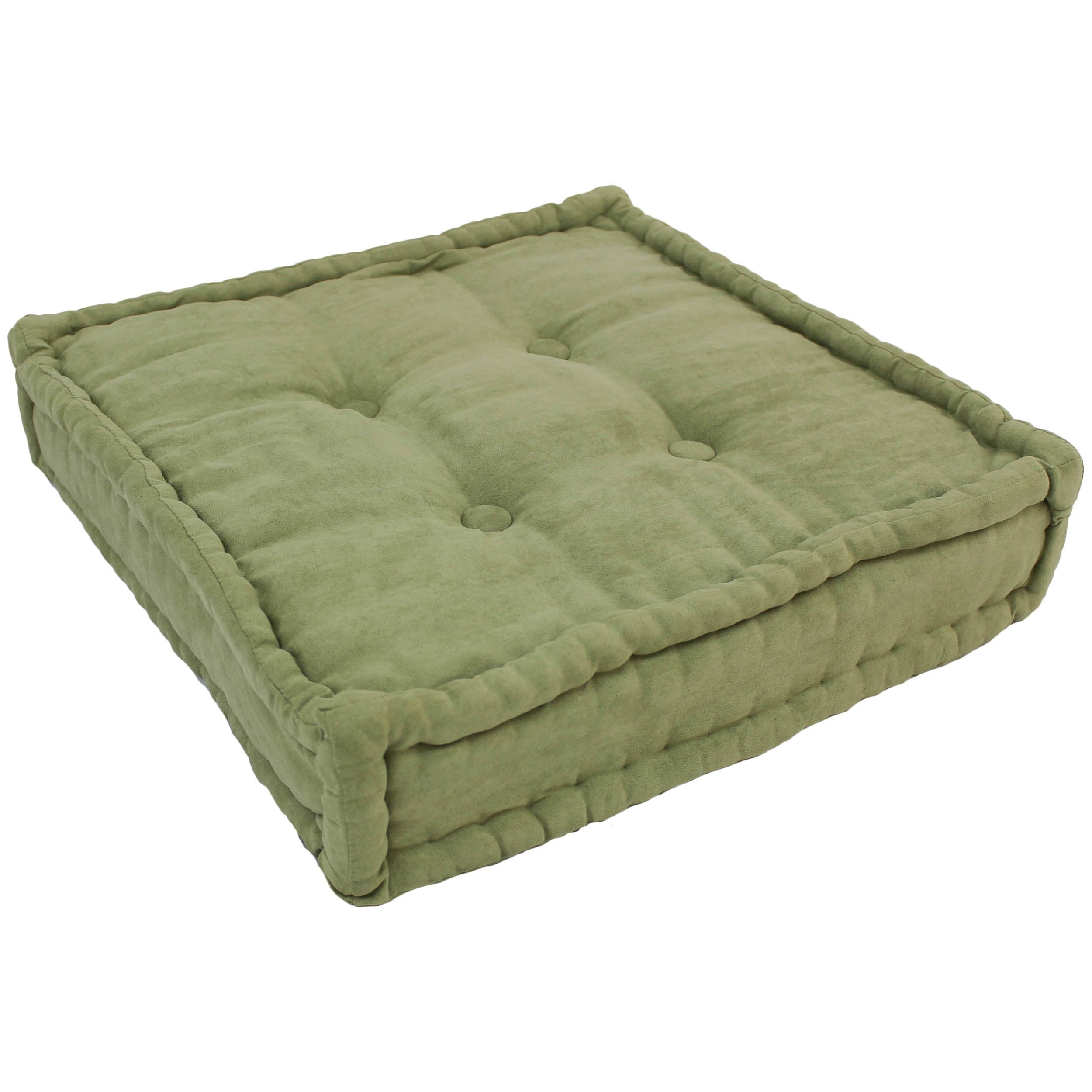 20-inch Square Corded Floor Pillow with Button Tufts - Sage Green