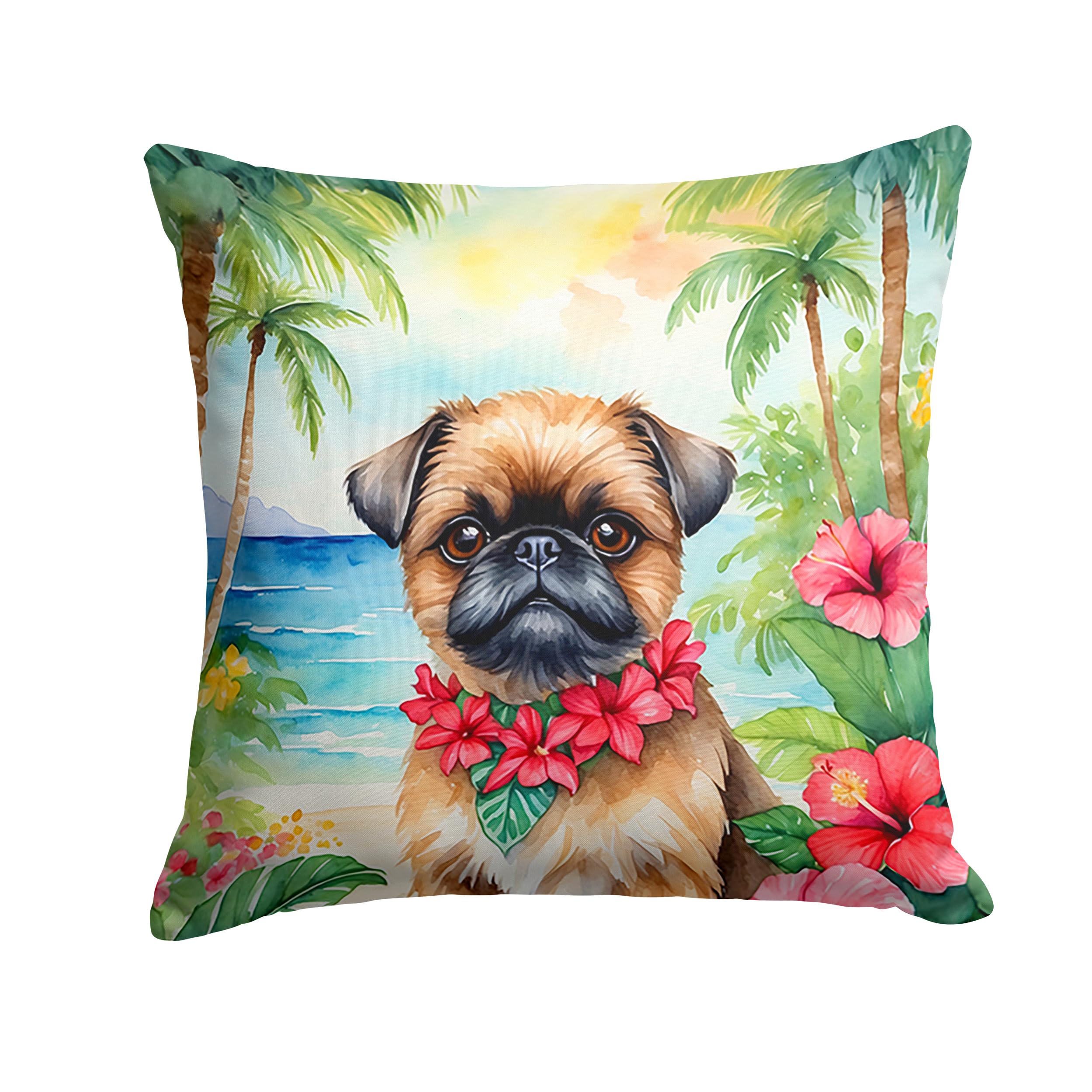 Carolines Treasures Luau Party Decorative Throw Pillow, 18Hx18W, Brussels Griffon 6392