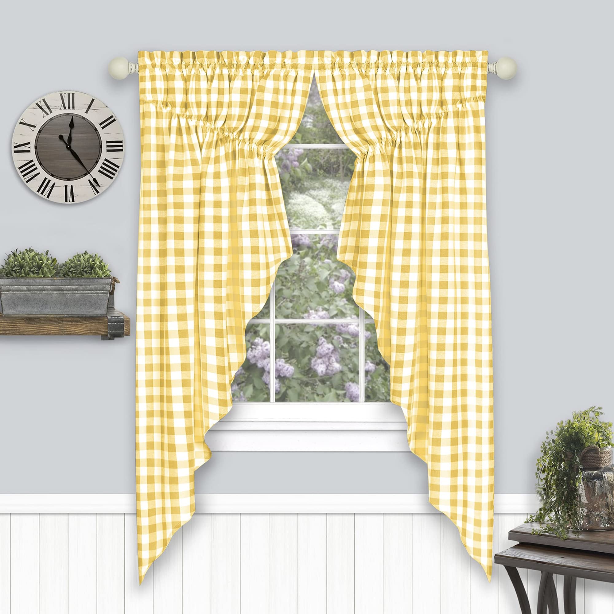 Buffalo Check Gathered Swag Window Curtain Pair - 72x63 - Yellow