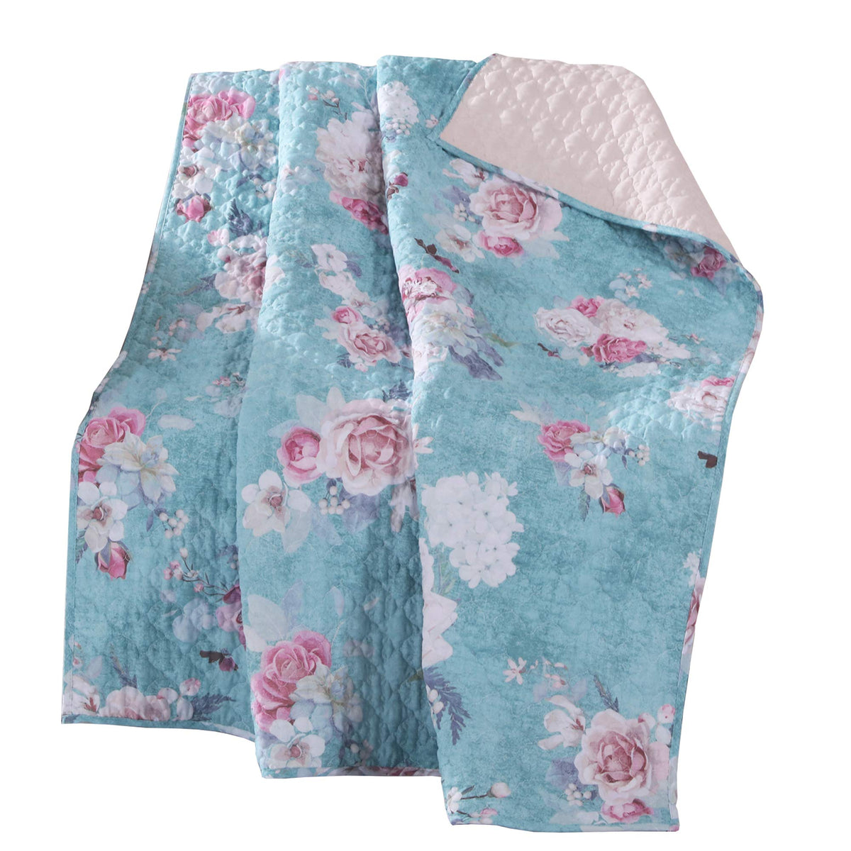 Benjara 60 X 50 Inches Polyester Throw Blanket With Floral Print, Blue And White