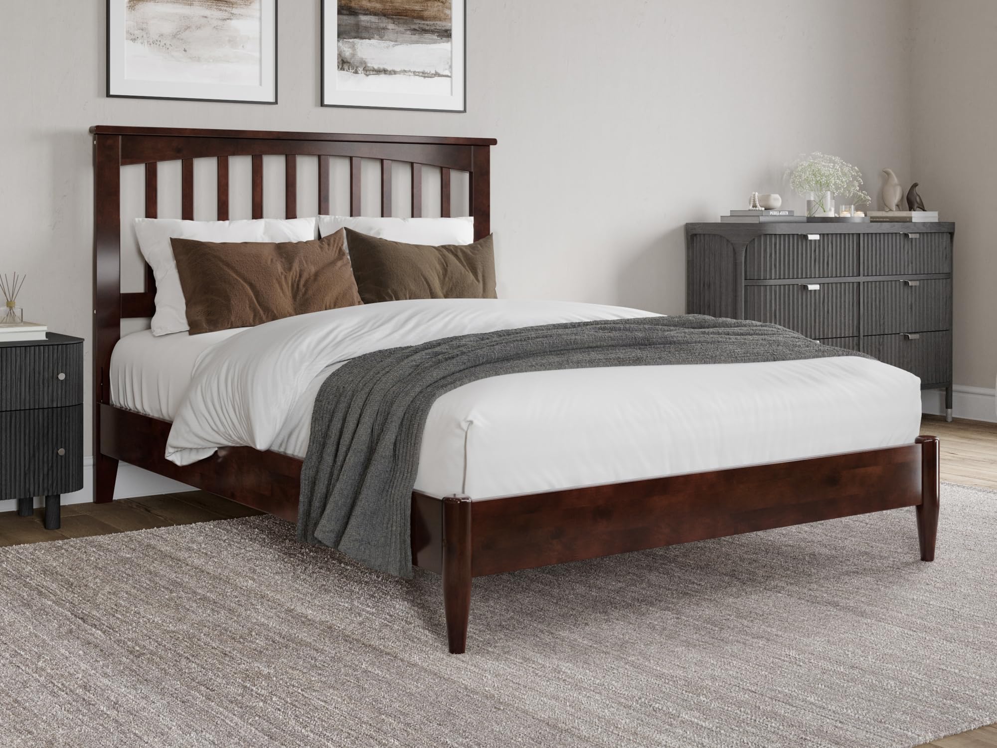 Becket Full Solid Wood Low Profile Platform Bed in Walnut