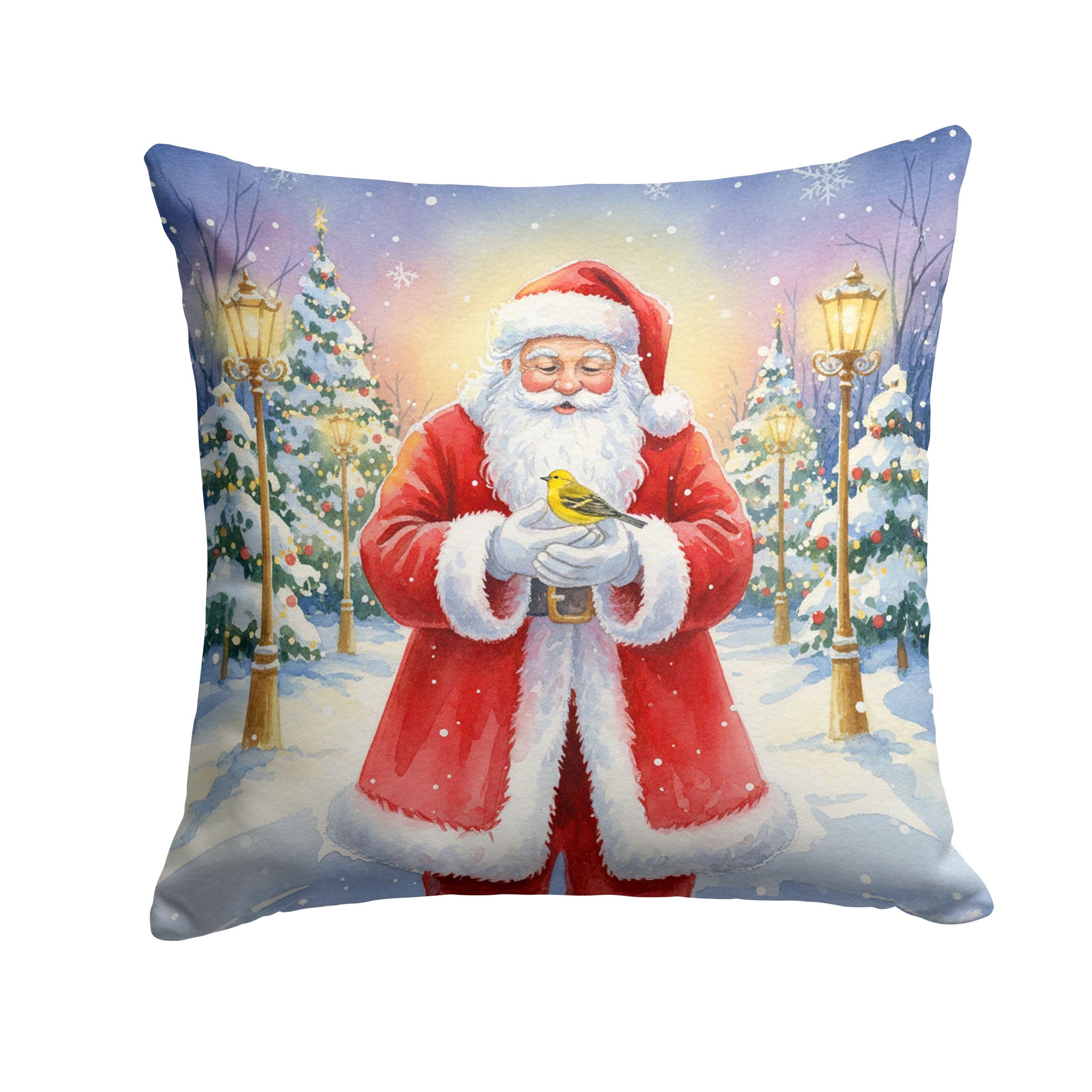 Carolines Treasures Yellowhammer with Santa Claus Throw Pillow Decorative Indoor Outdoor Accent Cushion for Couch, Bed or Patio, 18Hx18W