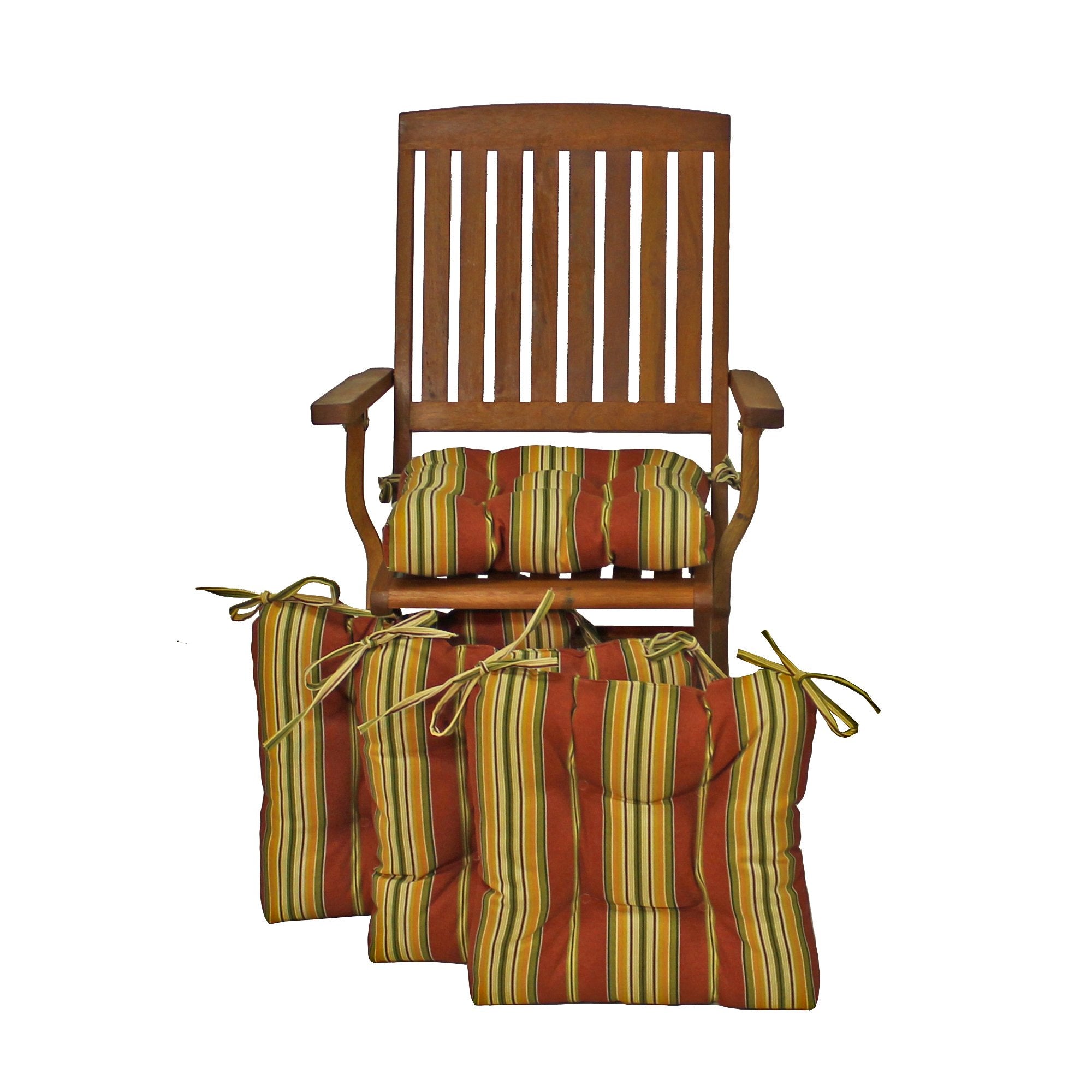 16-inch Outdoor Spun Polyseter Square Tufted Chair Cushions (Set of 4) - Kingsley Stripe Ruby