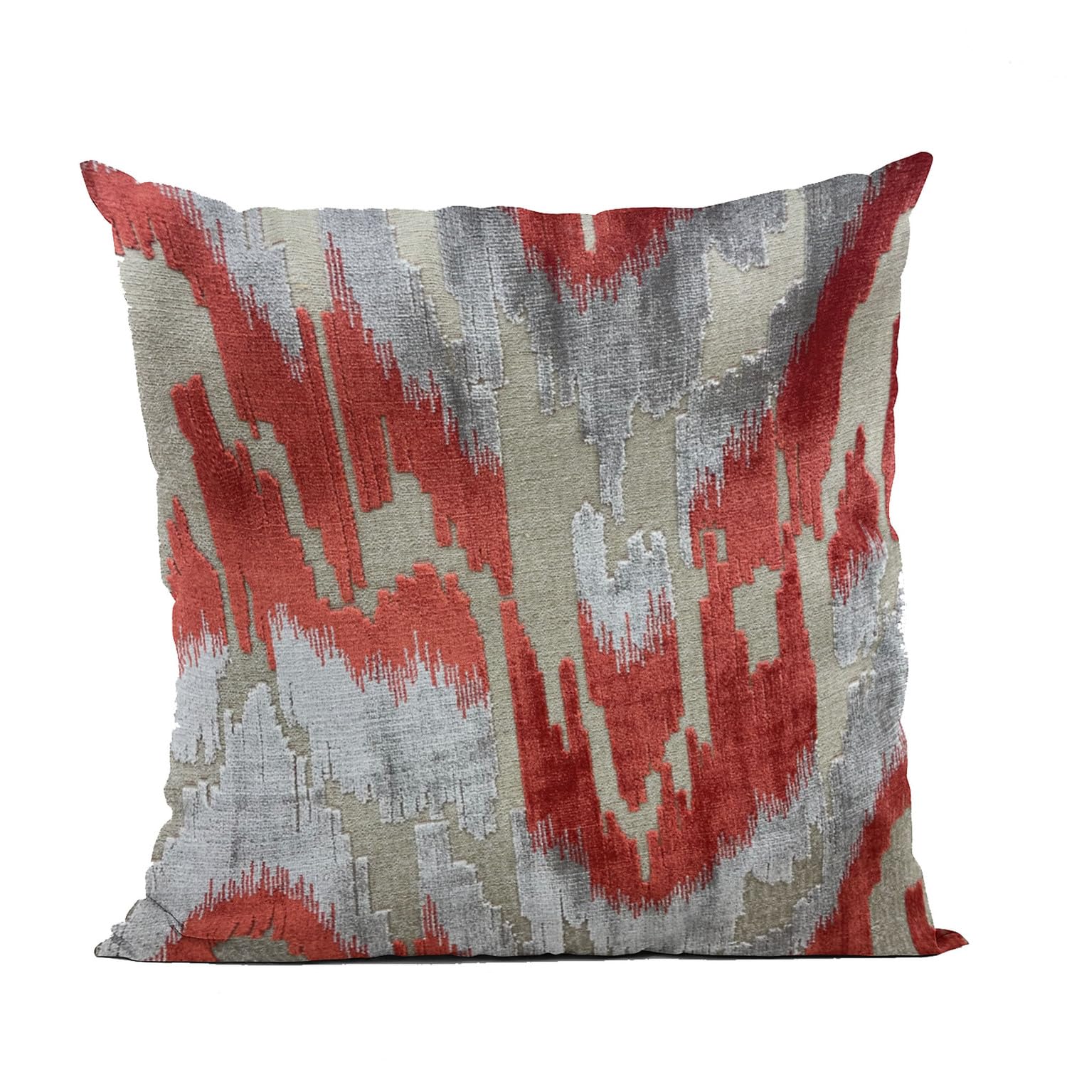 Plutus Velvet Glamour Red, Gray Handmade Luxury Pillow - Double sided  18 x 18”