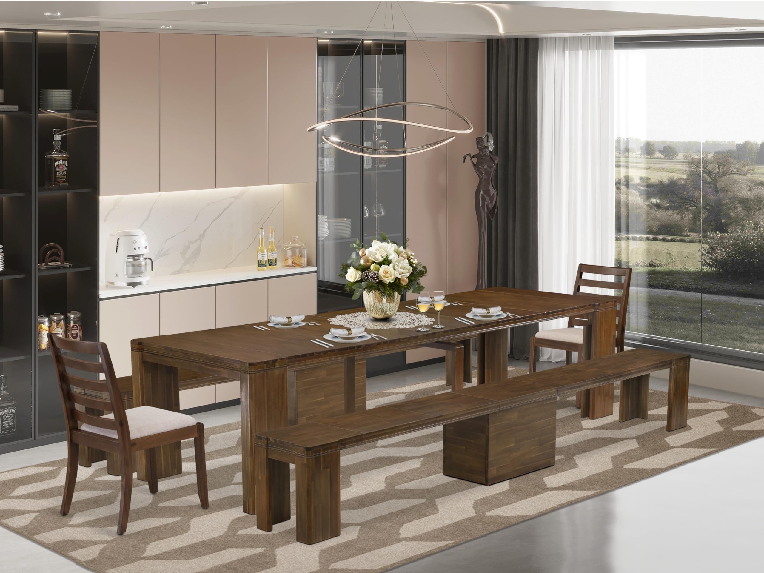5 Pieces Extendable Dining Set Includes a Rectangle Kitchen Table