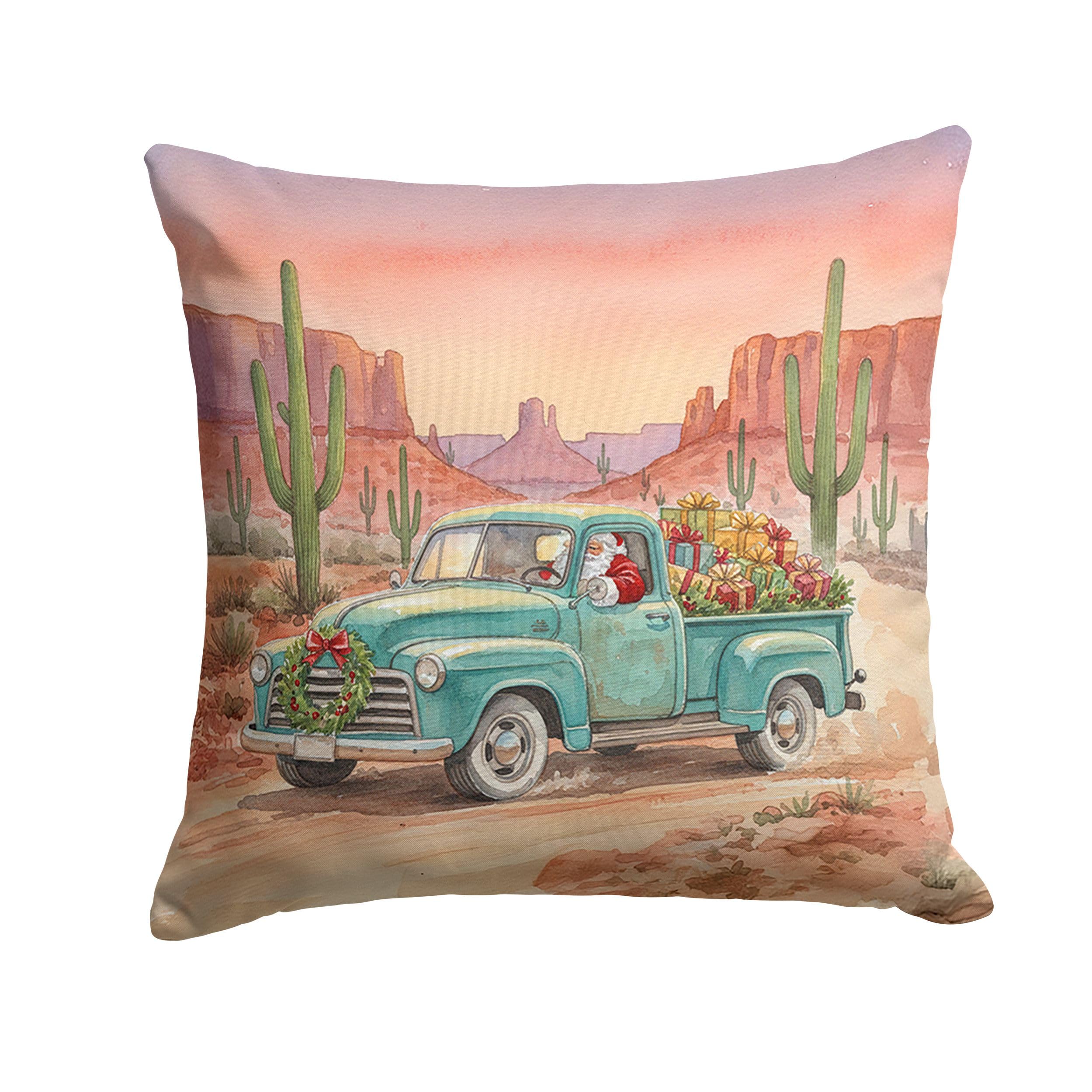 Carolines Treasures Santa Claus Delivering Gifts in an Old Pickup Christmas Throw Pillow Decorative Indoor Outdoor Accent Cushion for Couch, Bed or Patio, 14Hx14W