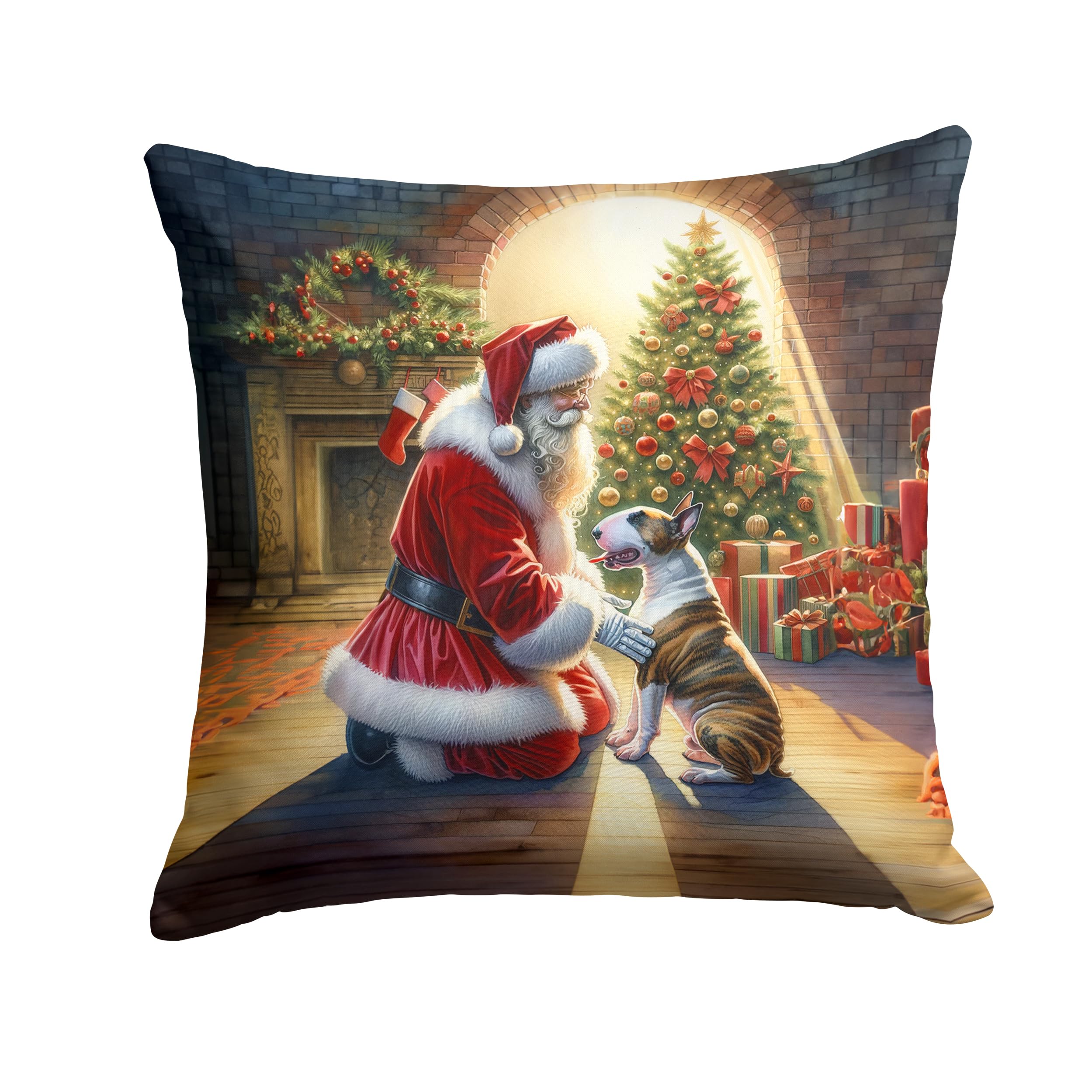Carolines Treasures Bull Terrier and Santa Claus Throw Pillow Machine Washable, Indoor Outdoor Decorative Pillow for Couch, Bed or Patio, 18Hx18W