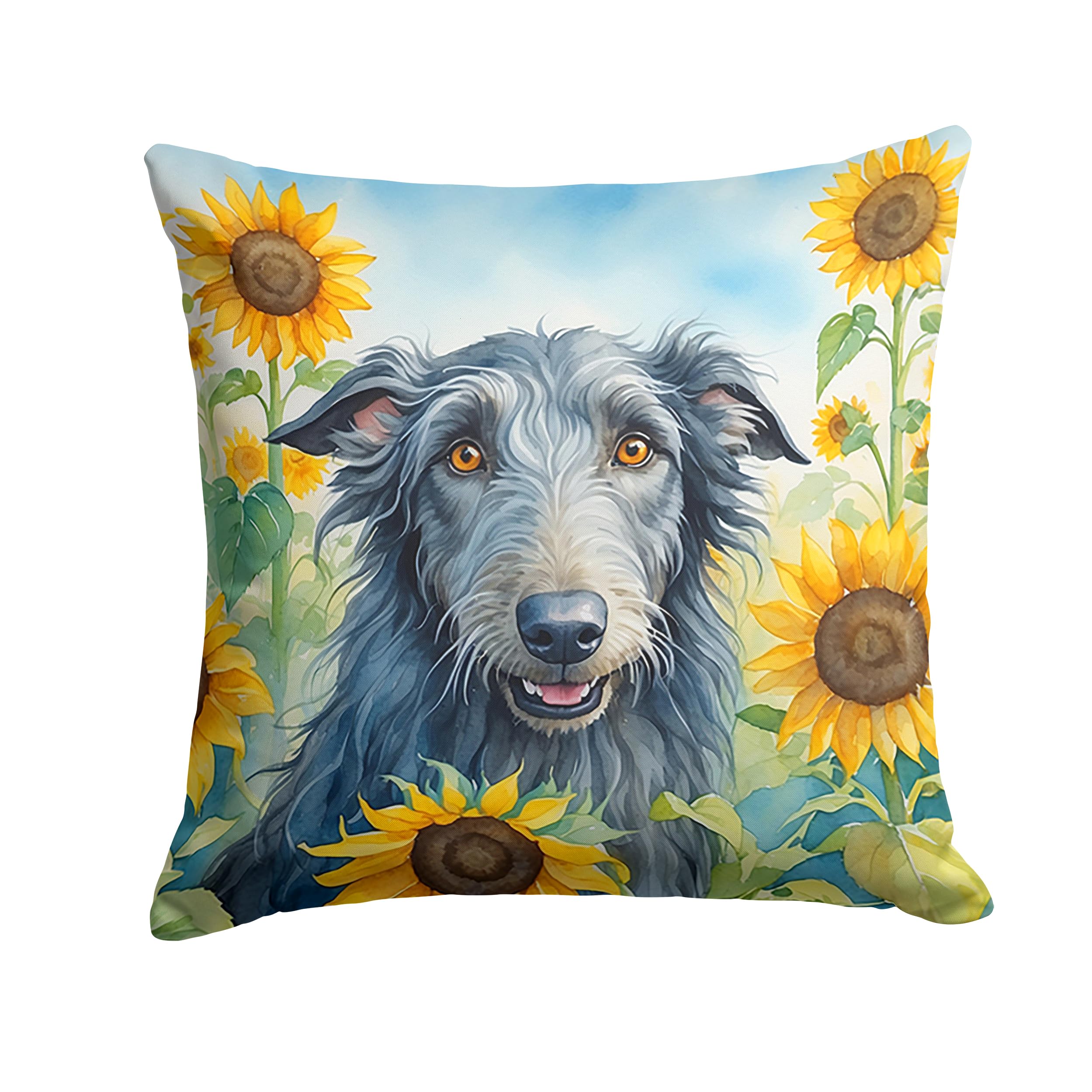 Scottish Deerhound In Sunflowers Throw Pillow