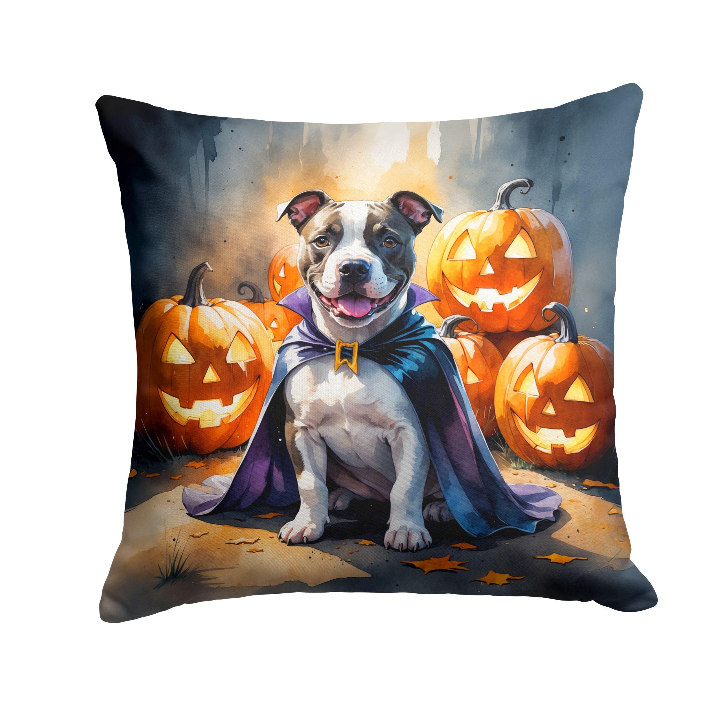 Carolines Treasures Pit Bull Terrier Puppy Halloween Throw Pillow Machine Washable, Indoor Outdoor Decorative Pillow for Couch, Bed or Patio, 14Hx14W