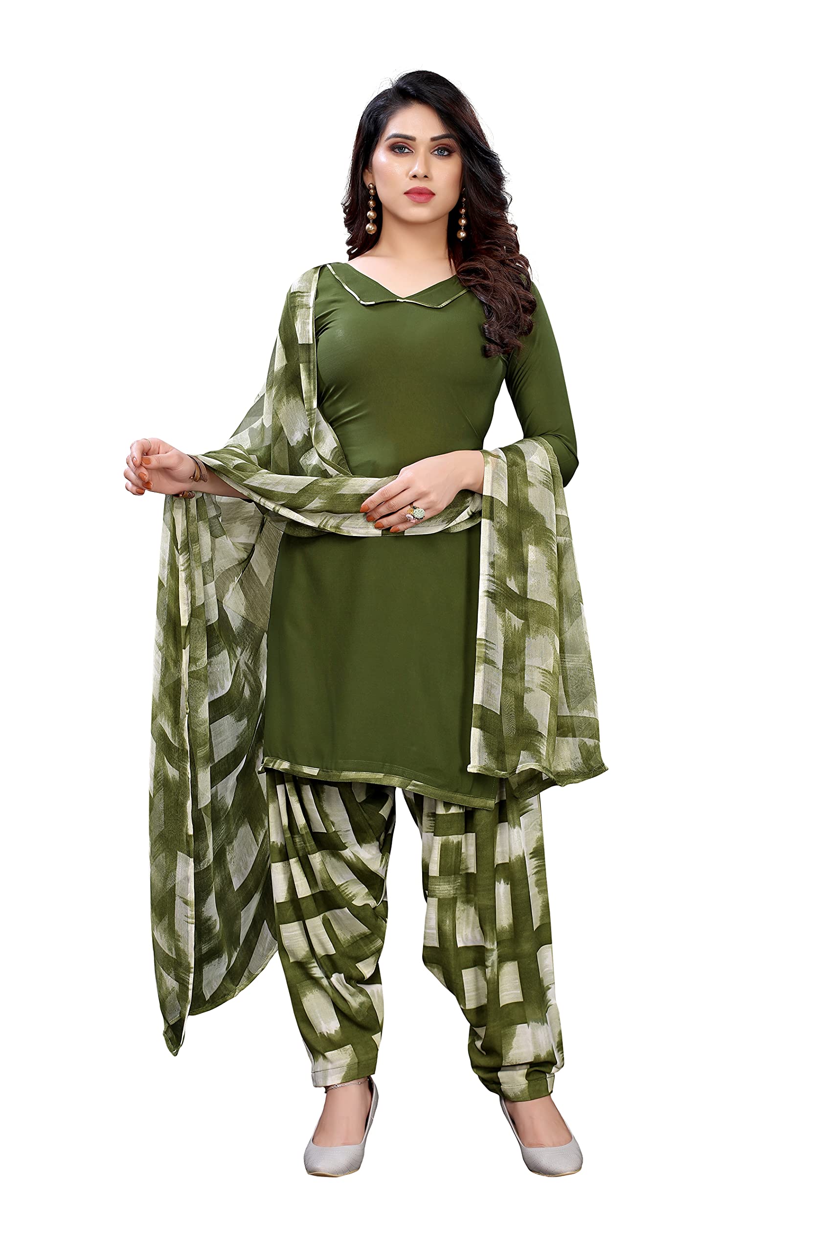 Yashika Women's Crepe Dress Material (FORAM Mehandi Free Size)