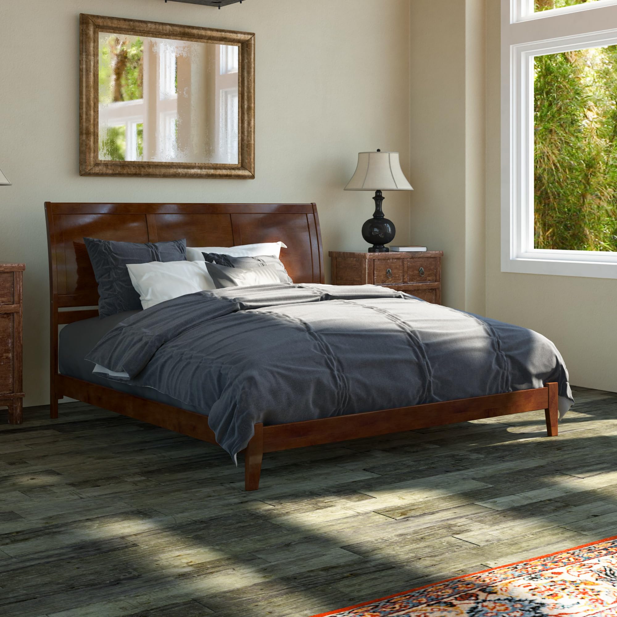 Portland Low Profile King Platform Bed in Walnut