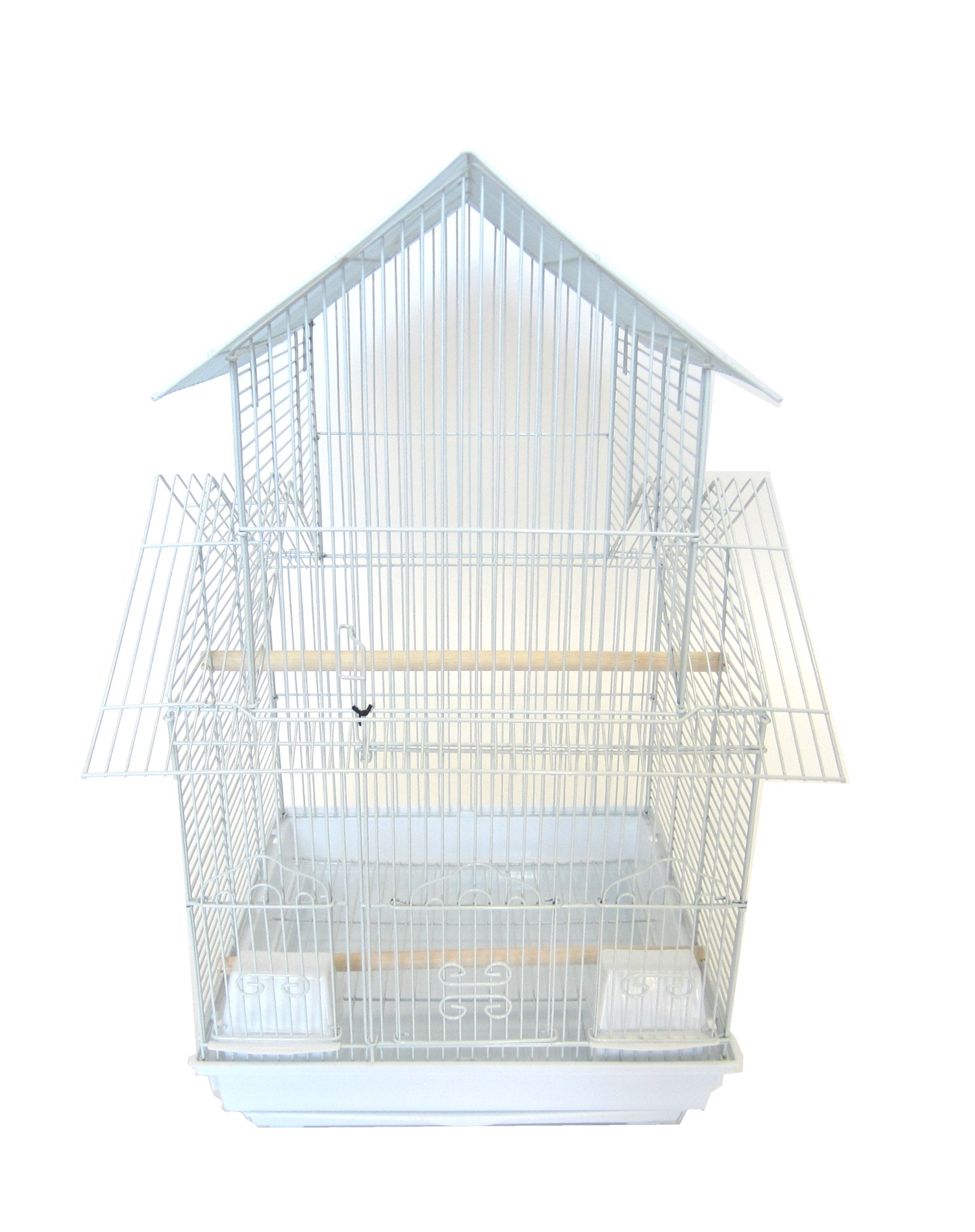 5944 3/8 Bar Spacing Double Roofs Small Bird Cage - 18″x18″ In White