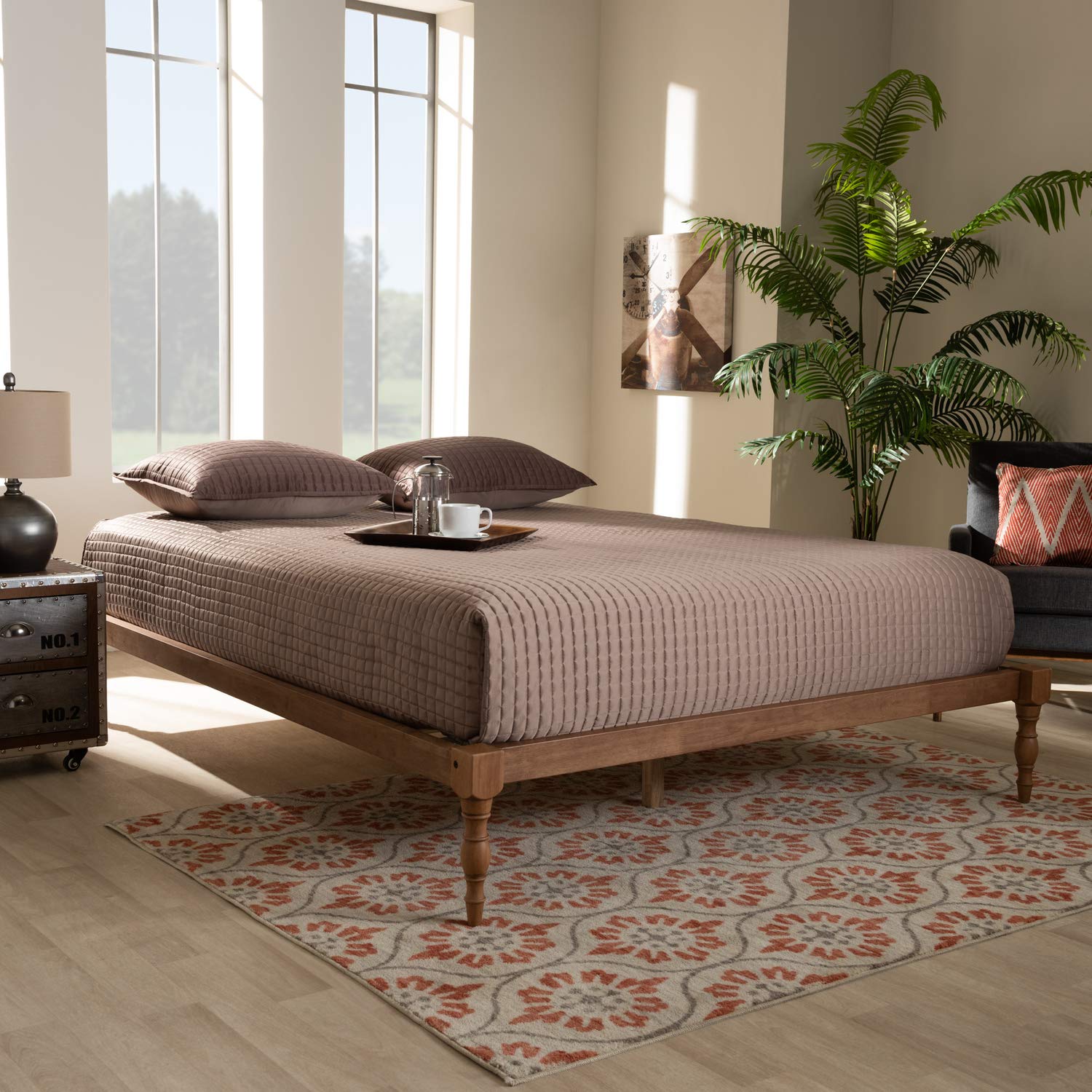 Baxton Studio Iseline Platform Bed Frame, Queen, Ash Walnut (156-9472-Hit)