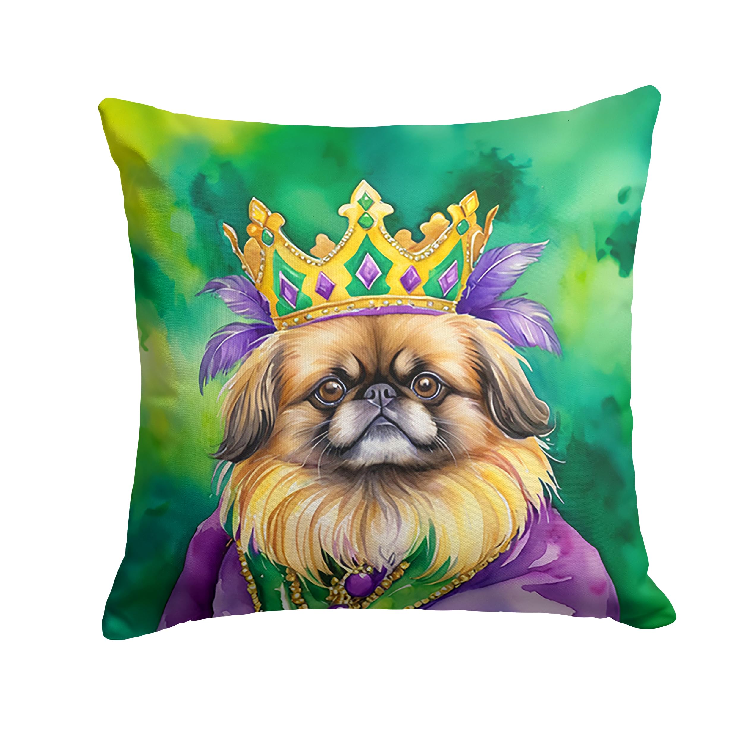 Carolines Treasures Pekingese King of Mardi Gras Throw Pillow Machine Washable, Indoor Outdoor Decorative Pillow for Couch, Bed or Patio, 14Hx14W
