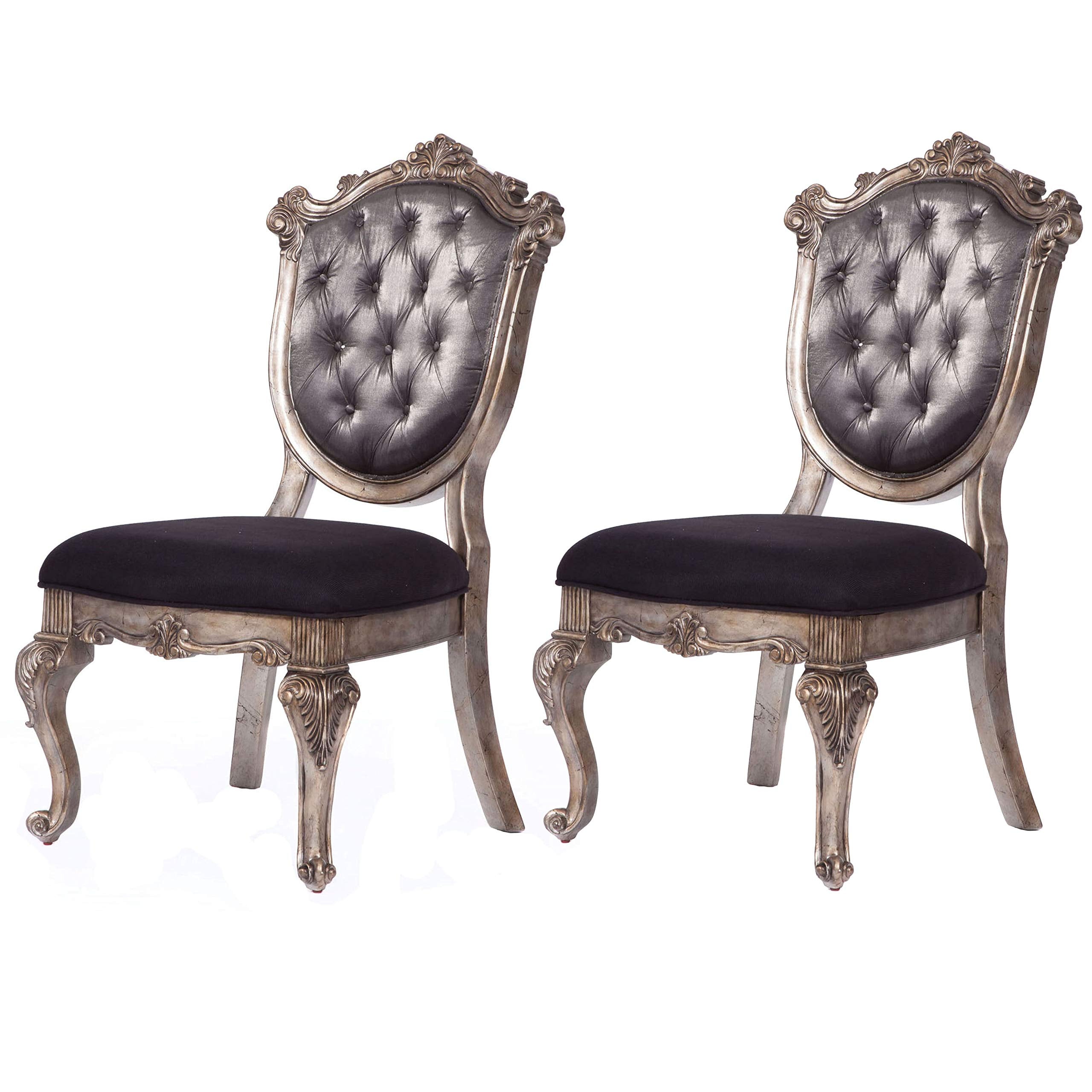 28 Inch Wide Wood Dining Chair Gray, Silver, Set of Two