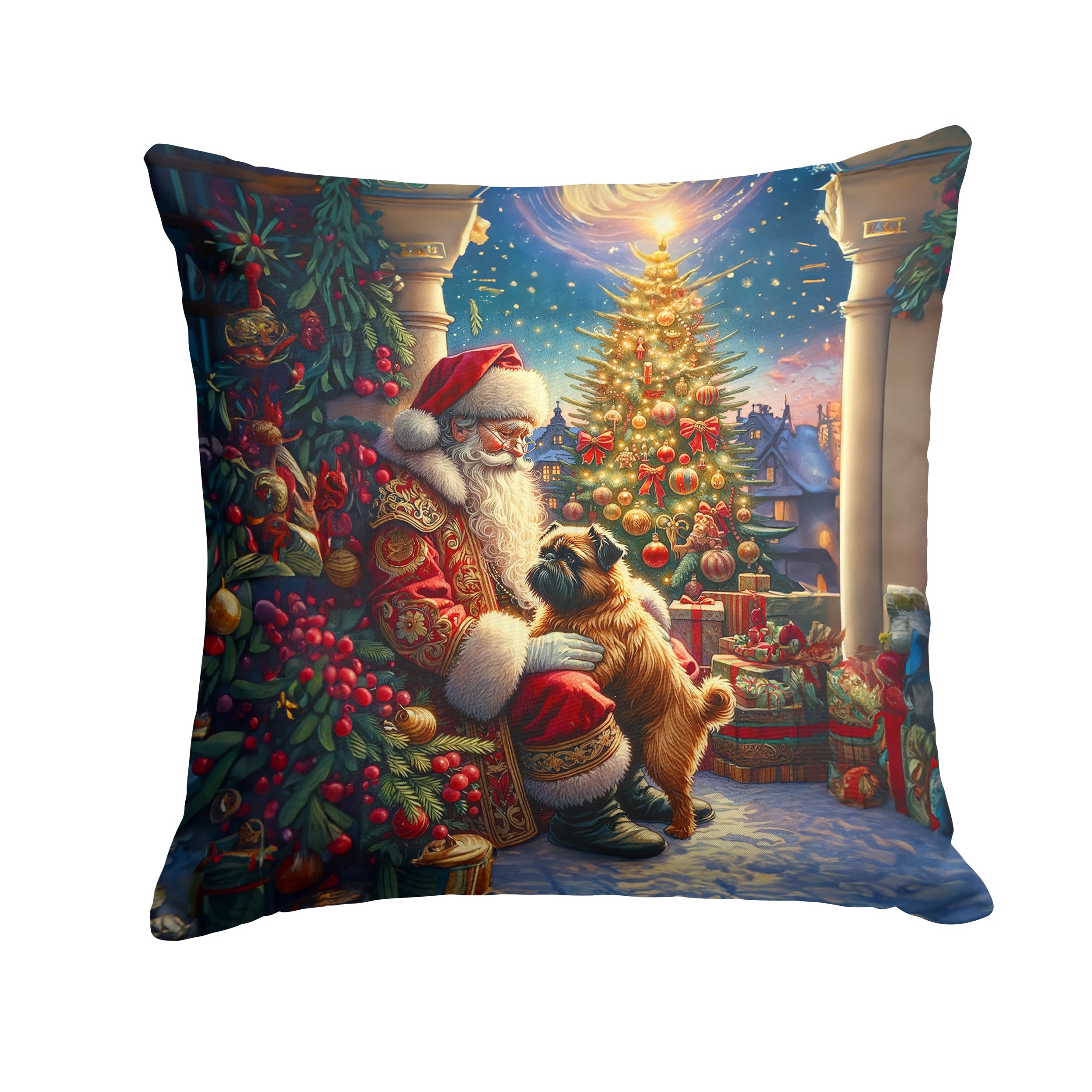 Carolines Treasures Brussels Griffon and Santa Claus Throw Pillow Machine Washable, Indoor Outdoor Decorative Pillow for Couch, Bed or Patio, 14Hx14W