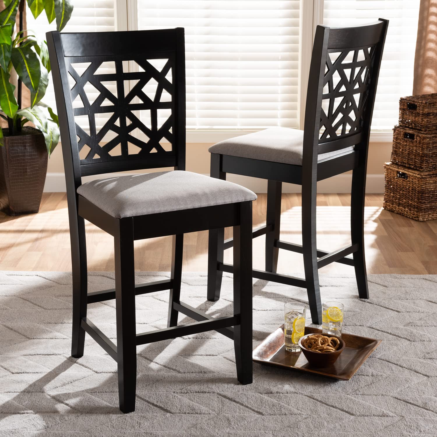 Baxton Studio Devon Modern And Contemporary Grey Fabric Upholstered And Espresso Brown Finished Wood 2-Piece Counter Height Pub