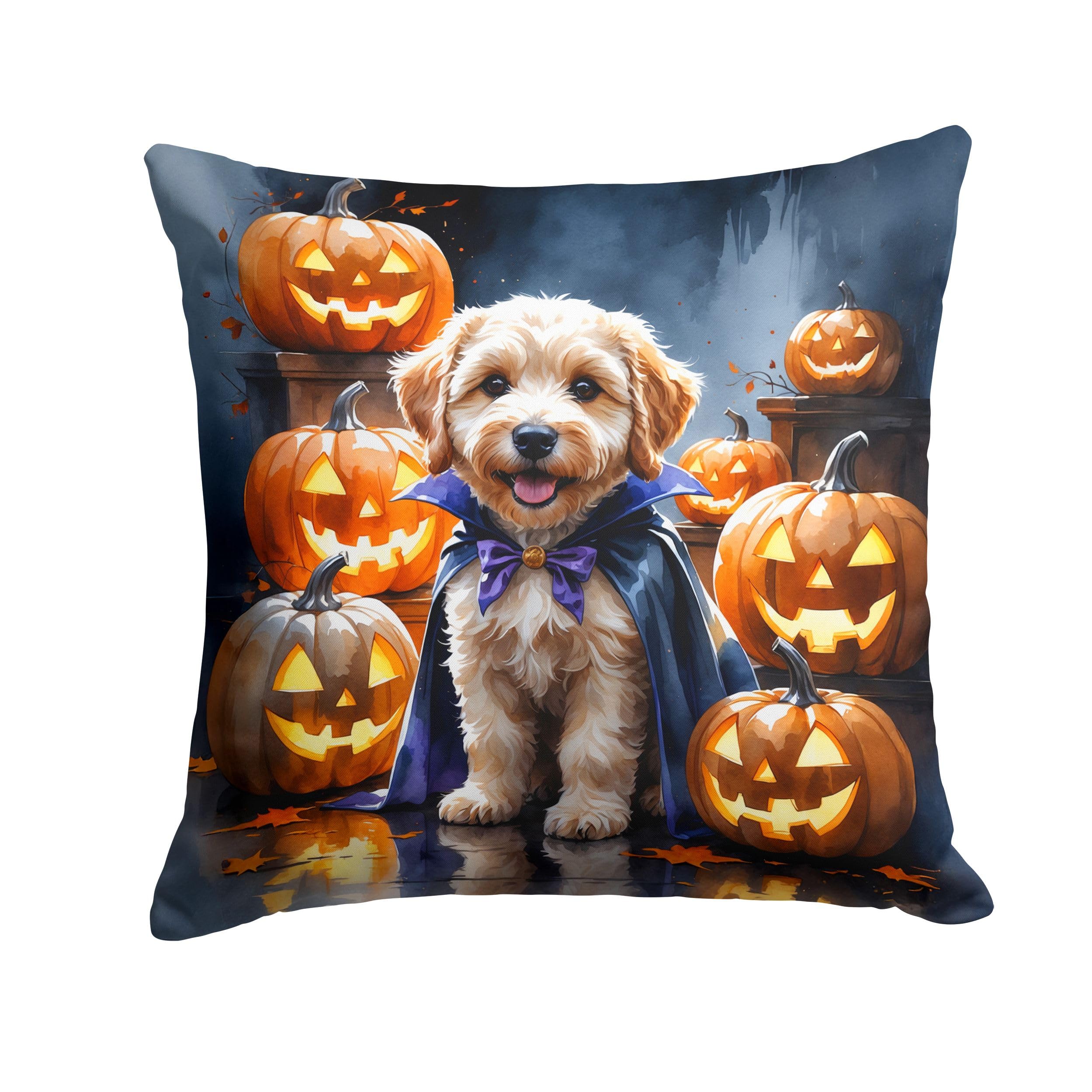Carolines Treasures Labradoodle Puppy Halloween Throw Pillow Machine Washable, Indoor Outdoor Decorative Pillow for Couch, Bed or Patio, 14Hx14W