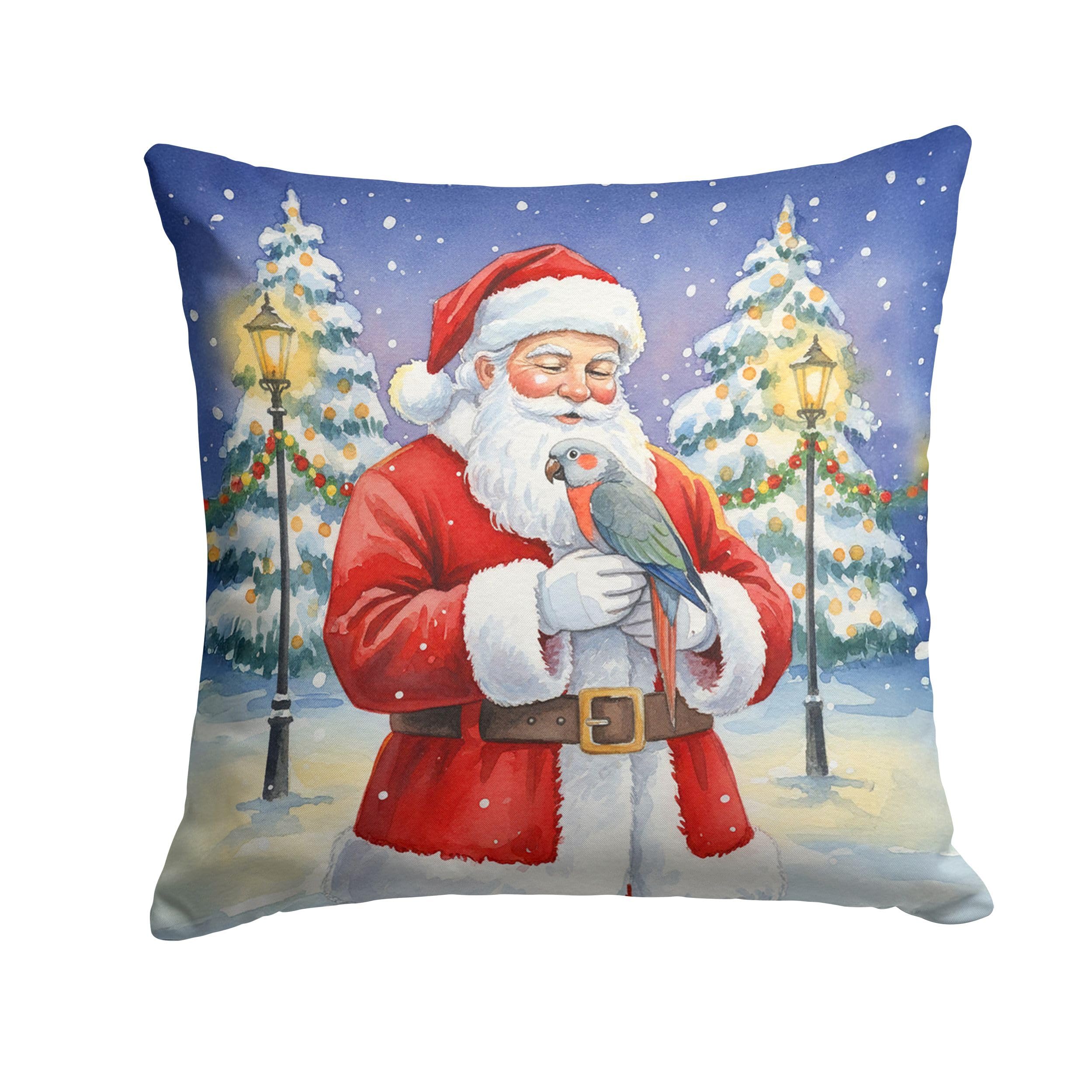 Carolines Treasures Red Bellied Parrot with Santa Claus Throw Pillow Decorative Indoor Outdoor Accent Cushion for Couch, Bed or Patio, 18Hx18W