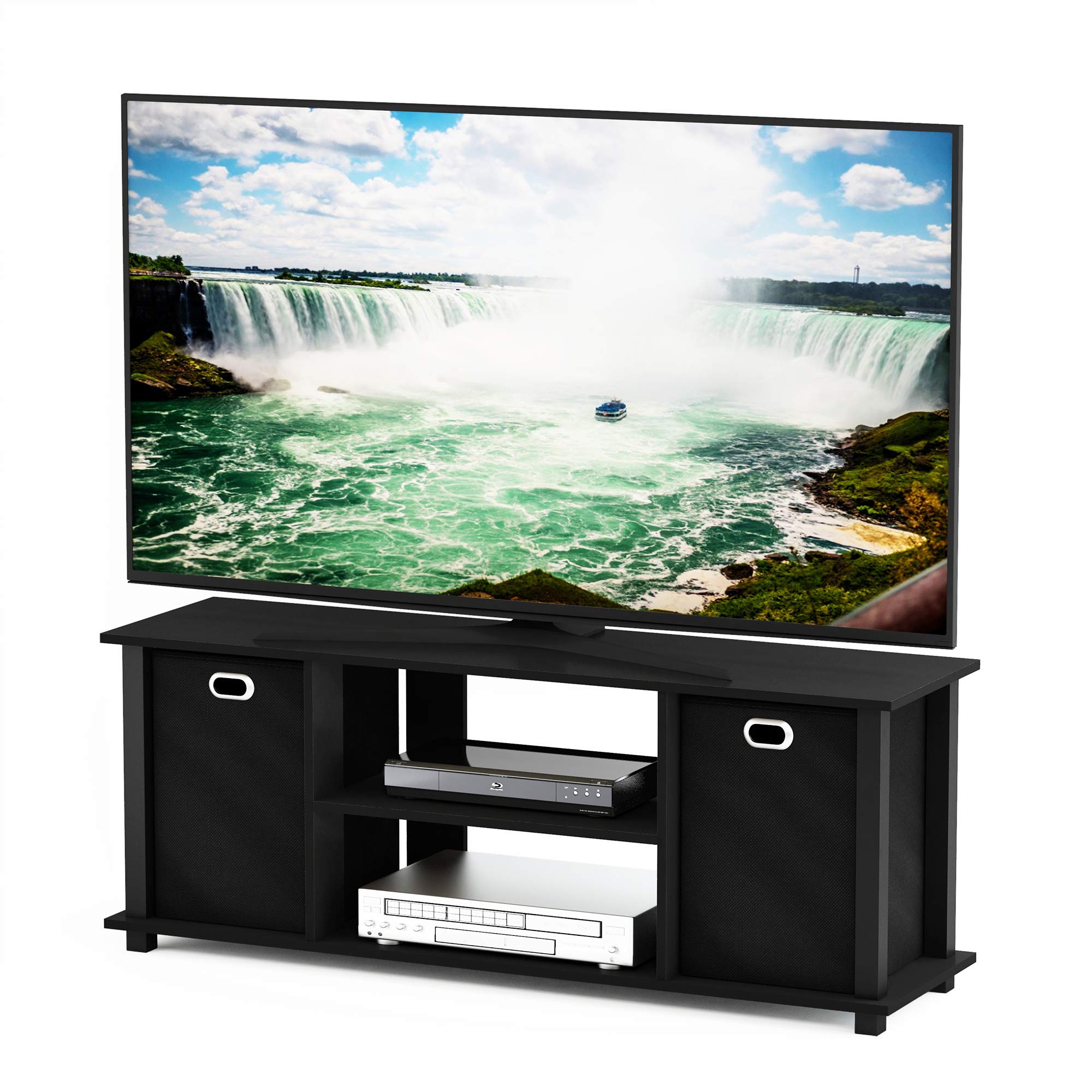Furinno 13054BK/BK Econ Entertainment Center w/Storage Bins, Black