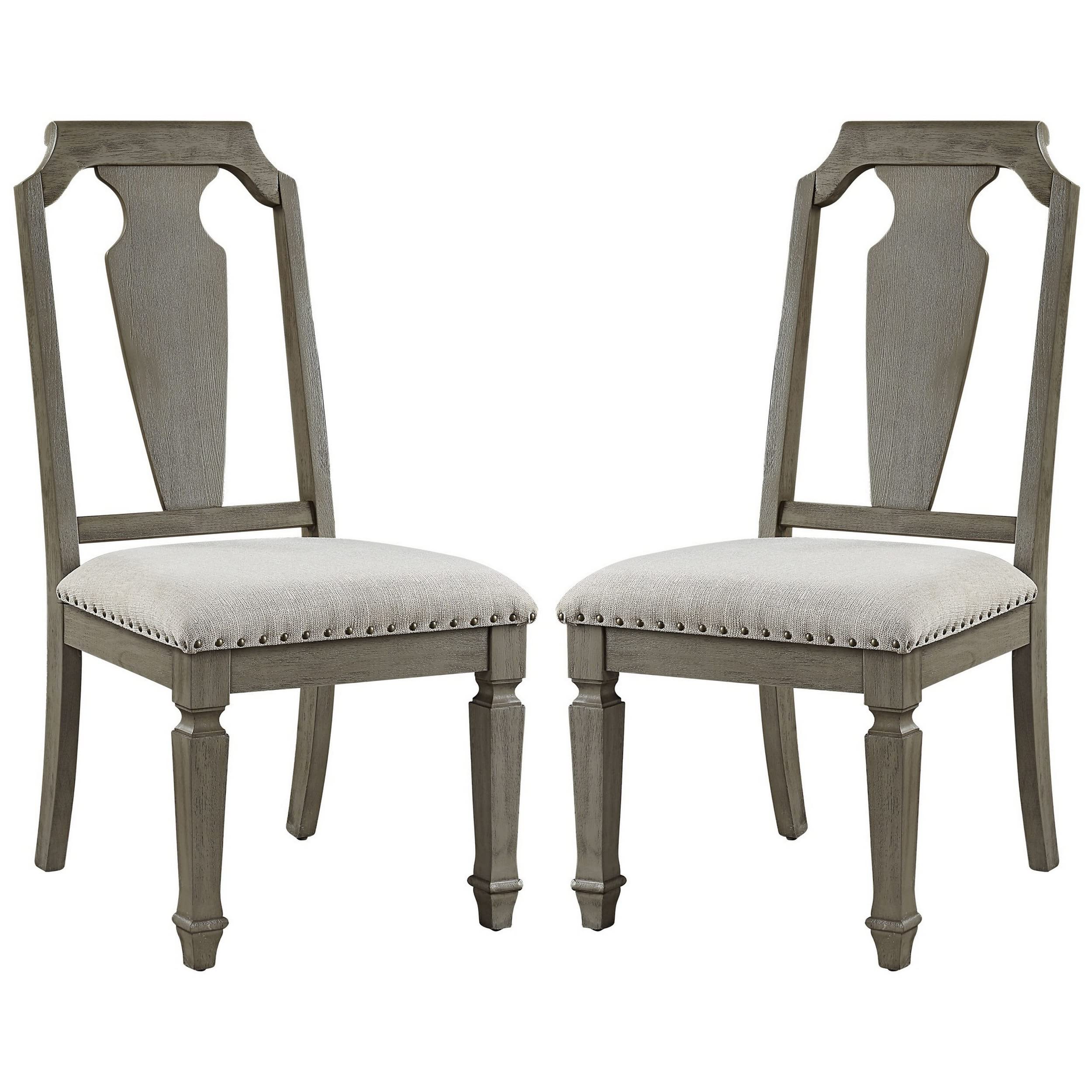 Side Chair with Fabric Seat and Fiddle Back, Set of 2, Brown