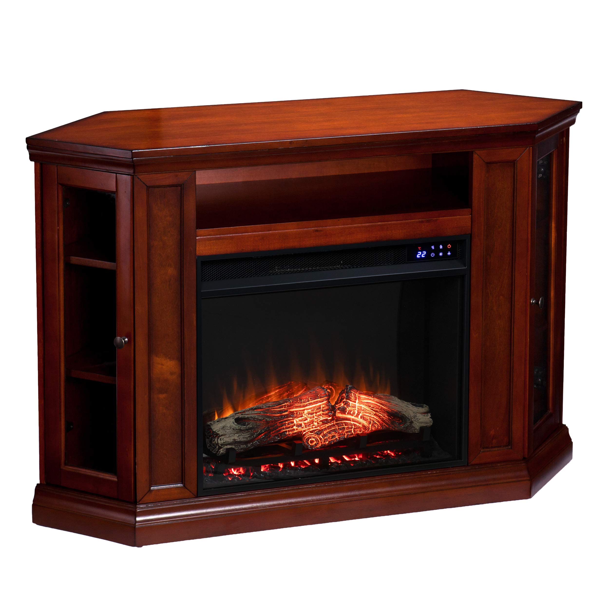 Claremont Electric Corner Touch Screen Fireplace with Storage - Brown Mahogany