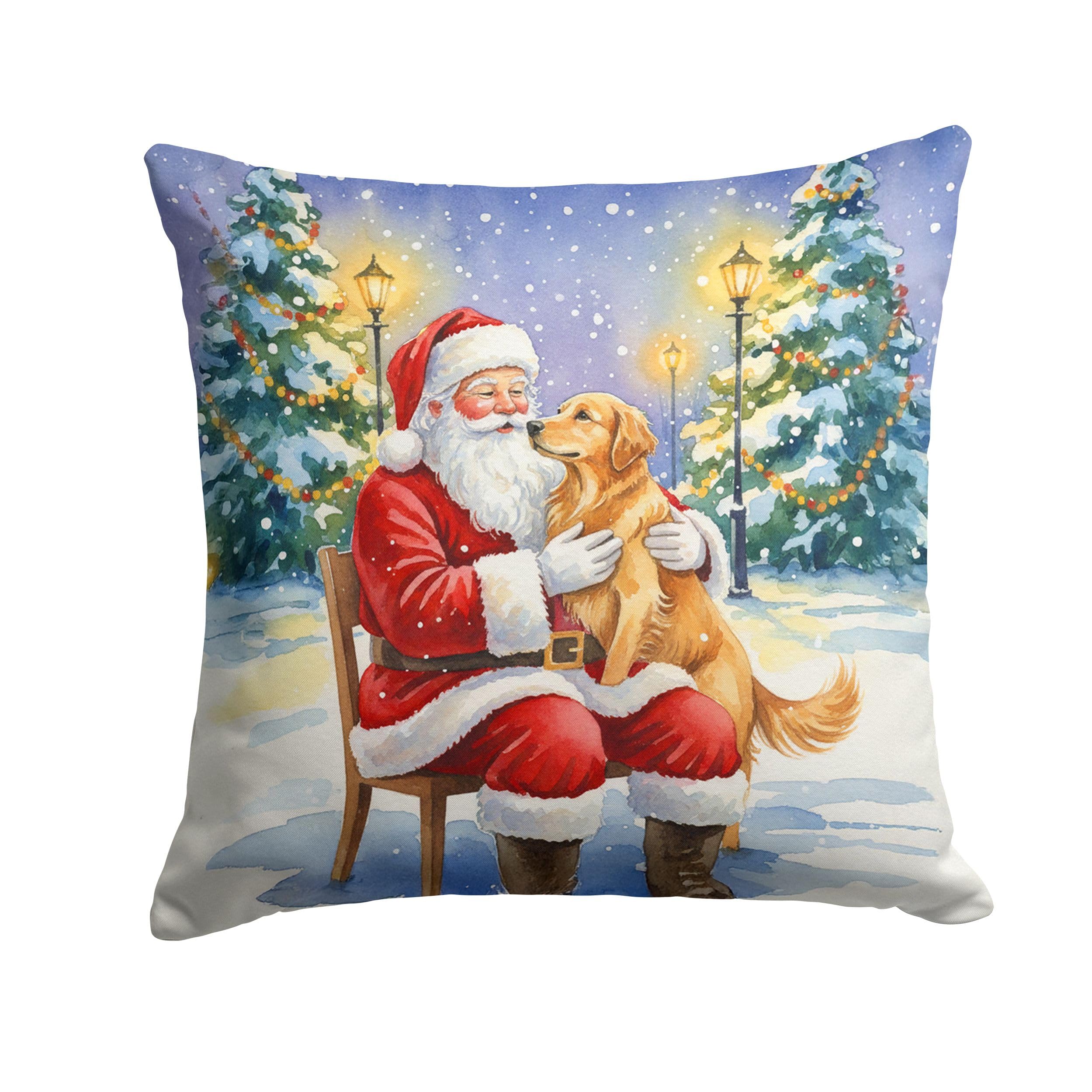 Carolines Treasures Golden Retriever with Santa Claus Throw Pillow Decorative Indoor Outdoor Accent Cushion for Couch, Bed or Patio, 18Hx18W