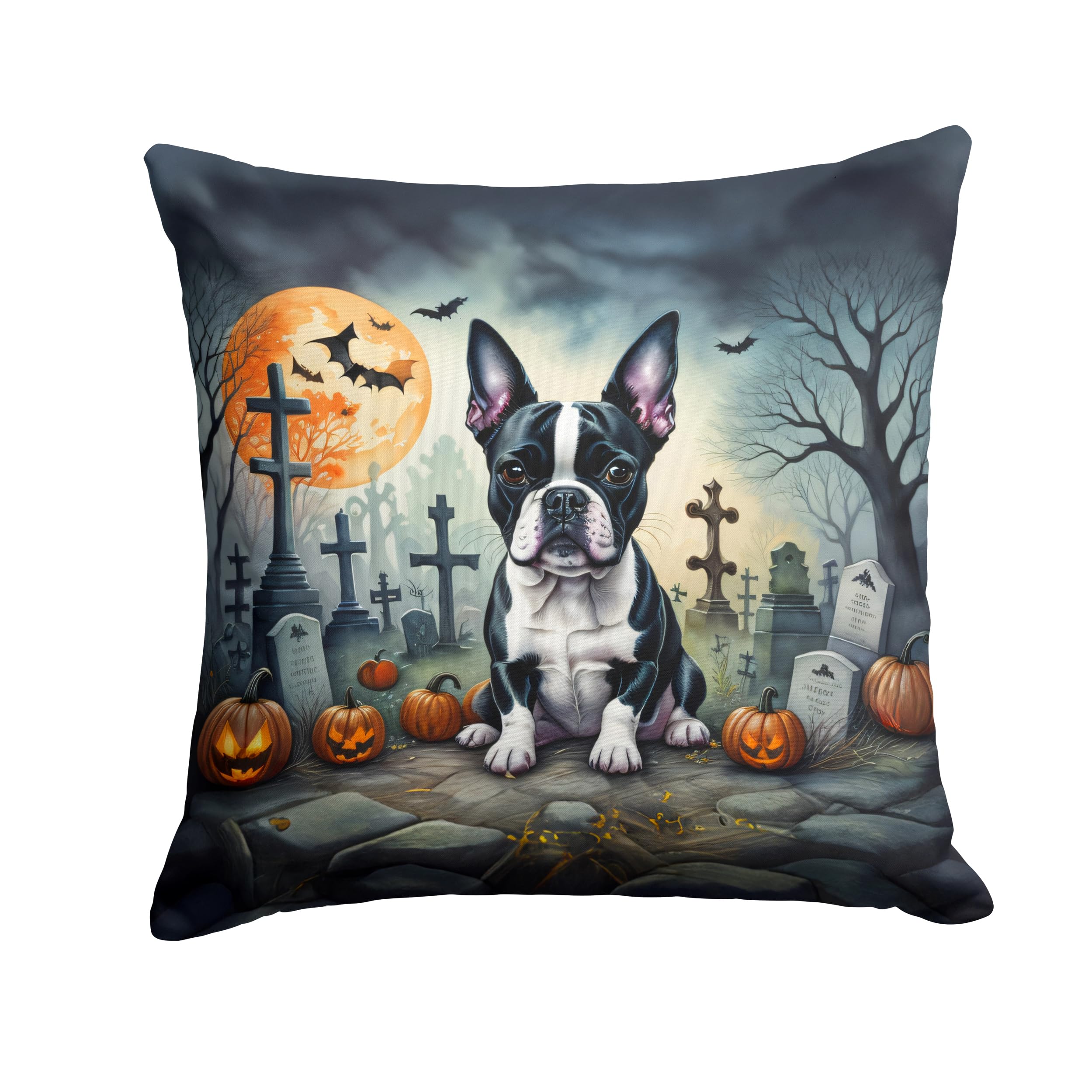 Boston Terrier Spooky Halloween Throw Pillow