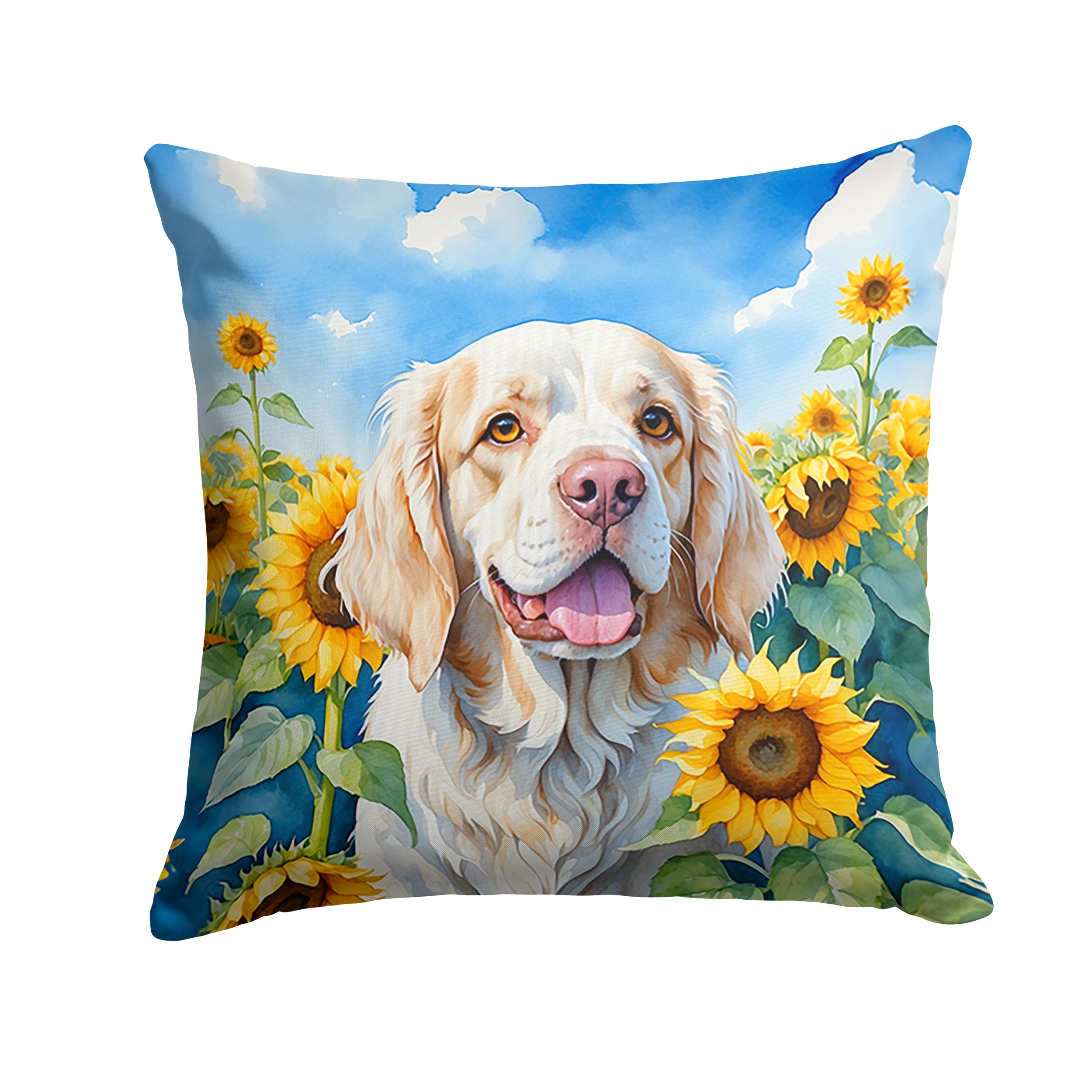 Clumber Spaniel In Sunflowers Throw Pillow