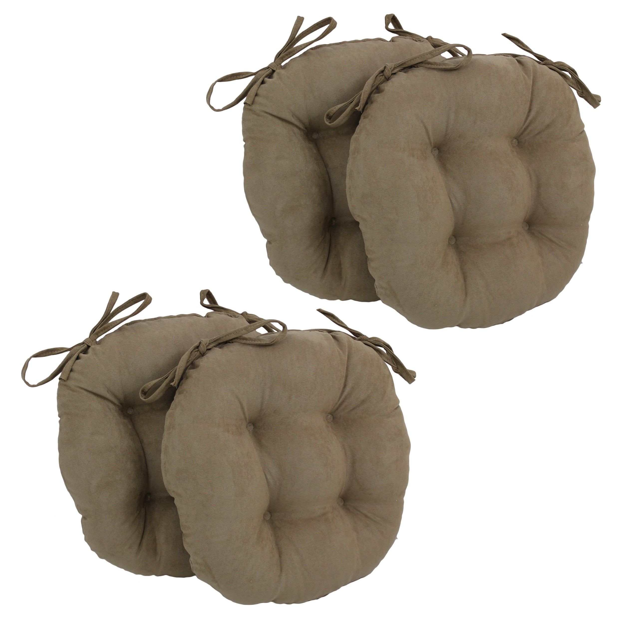 16-inch Solid Micro Suede Round Tufted Chair Cushions (Set of 4) - Java