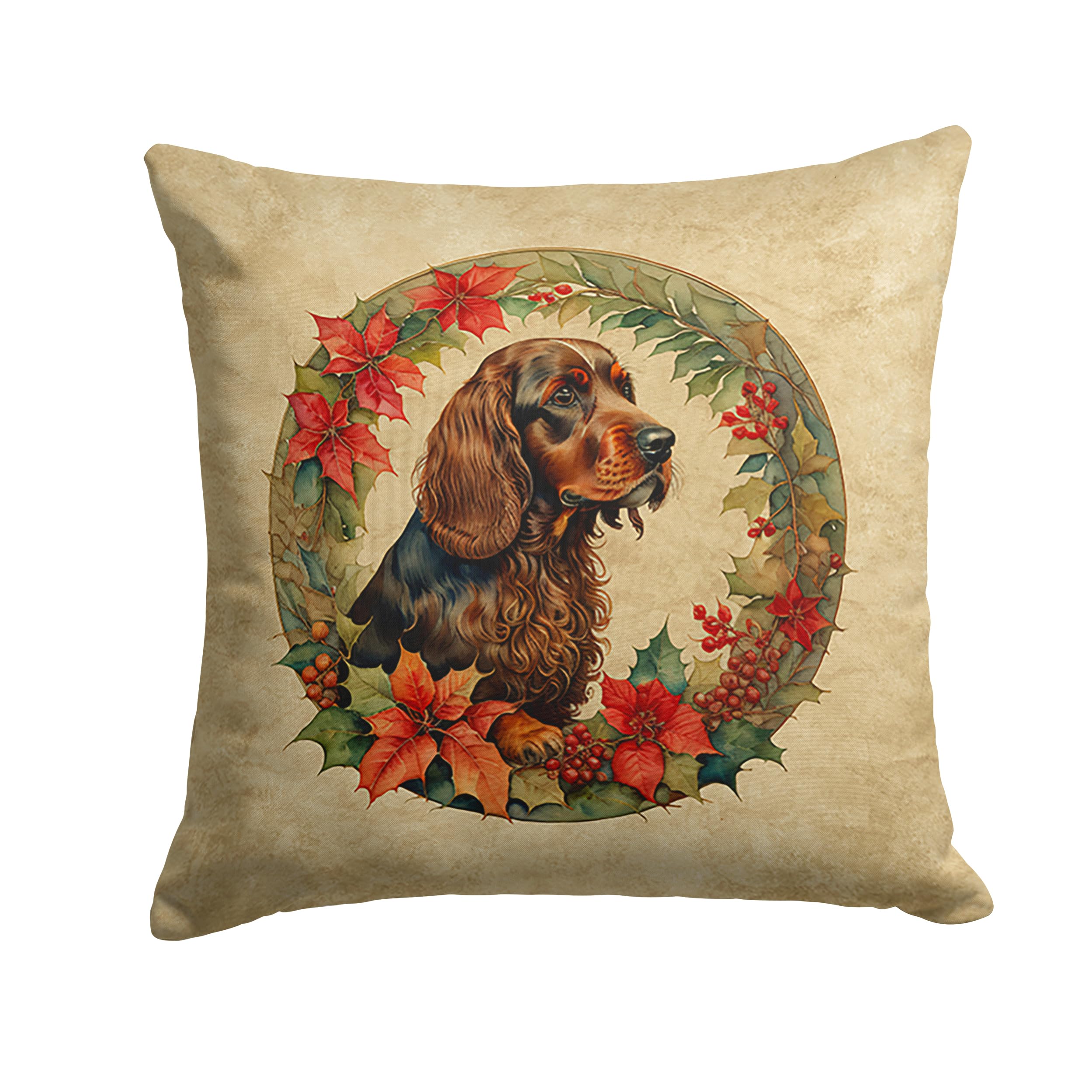 Field Spaniel Christmas Flowers Throw Pillow