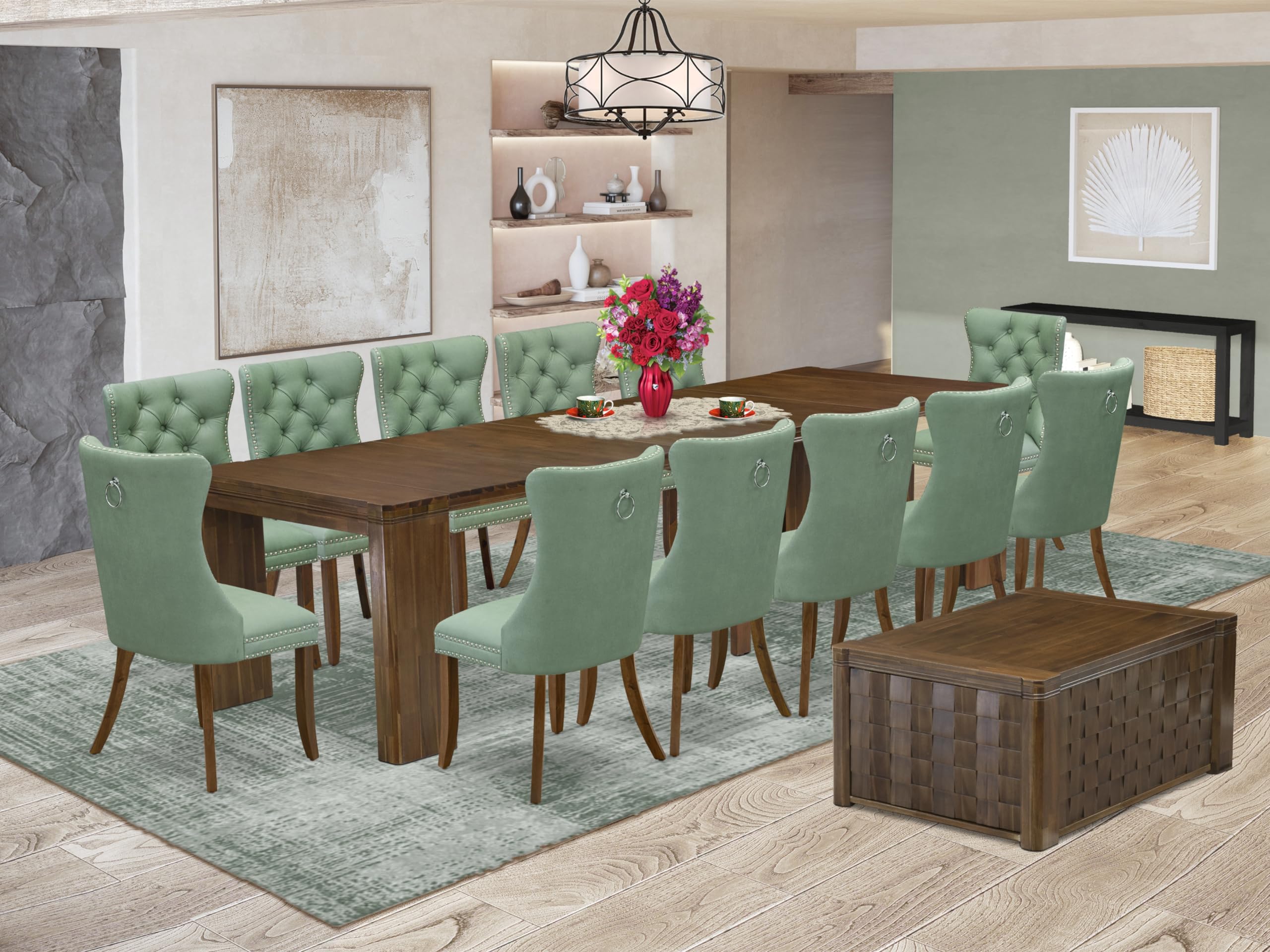 14 Pieces Extendable Dining Set Includes a Rectangle Kitchen Table