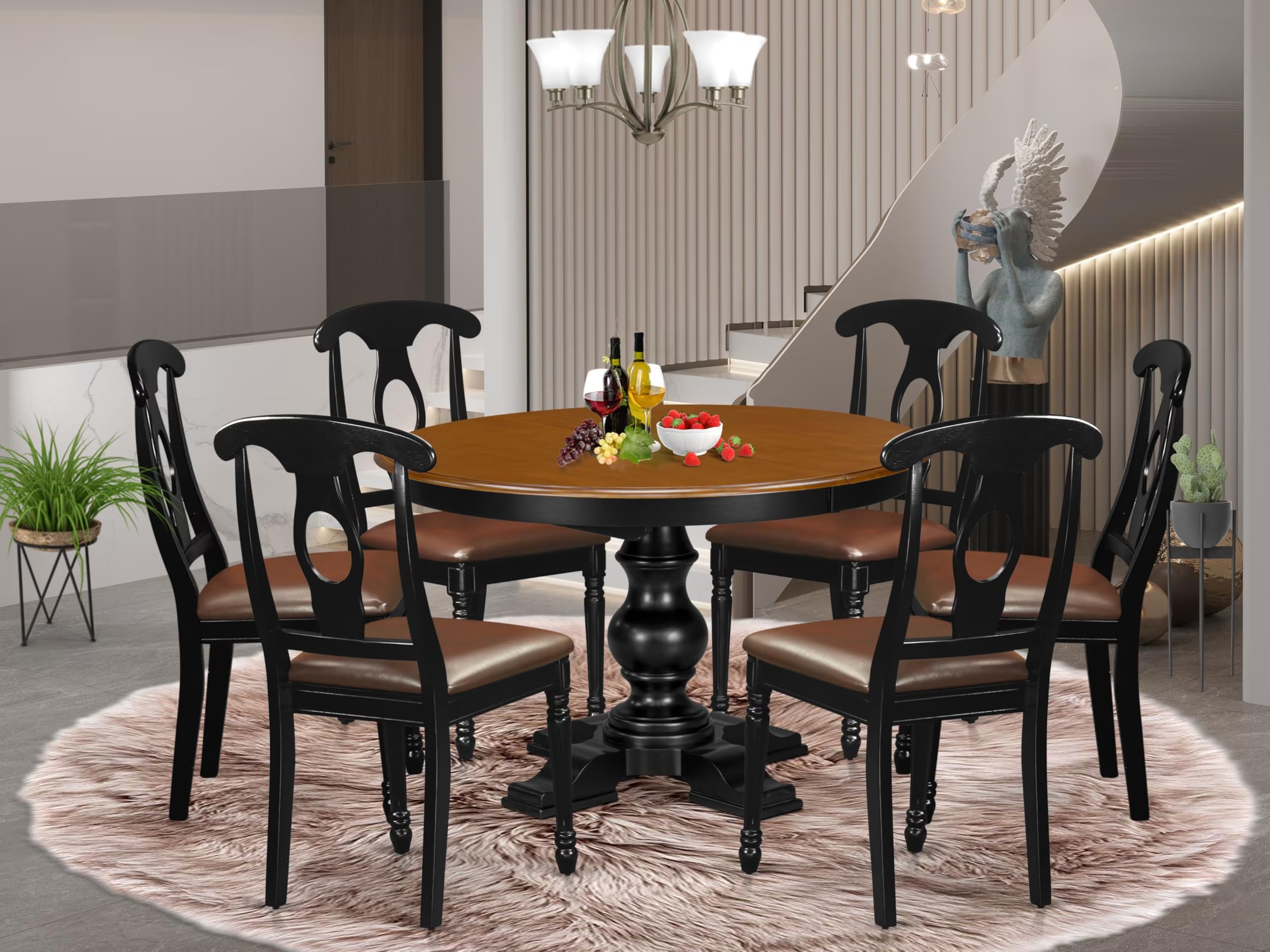 9-Piece Dining Room Table, Black & Cherry