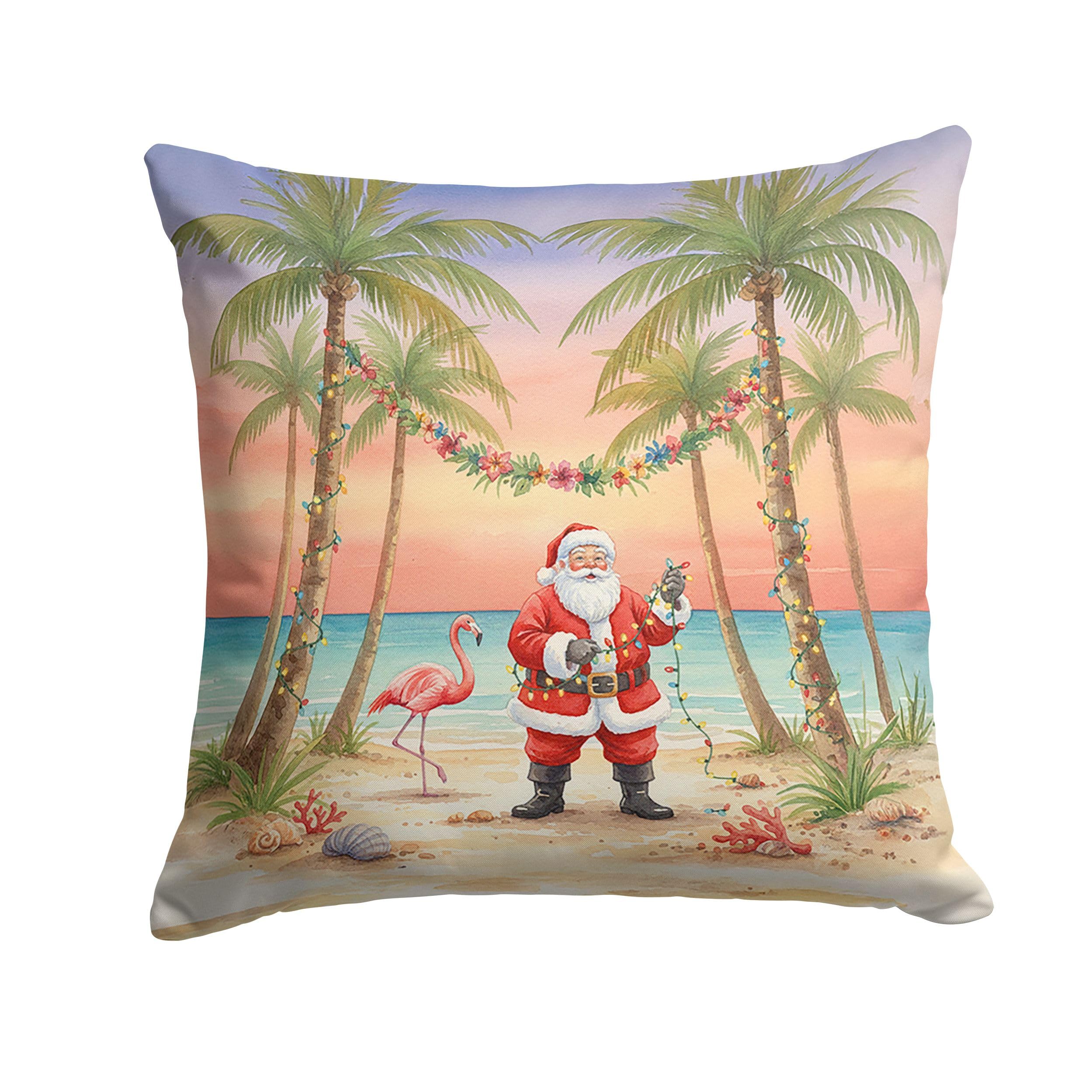 Carolines Treasures Santa Claus Decorating Palm Tree Christmas Throw Pillow Decorative Indoor Outdoor Accent Cushion for Couch, Bed or Patio, 18Hx18W