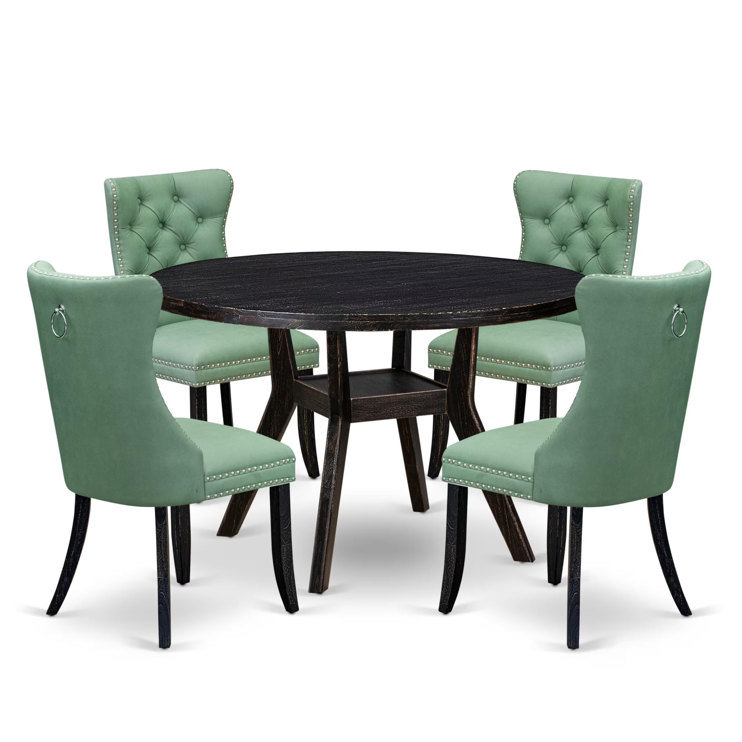 5 Piece Dining Set Consists Of 48 Round Table In Willow Green Color
