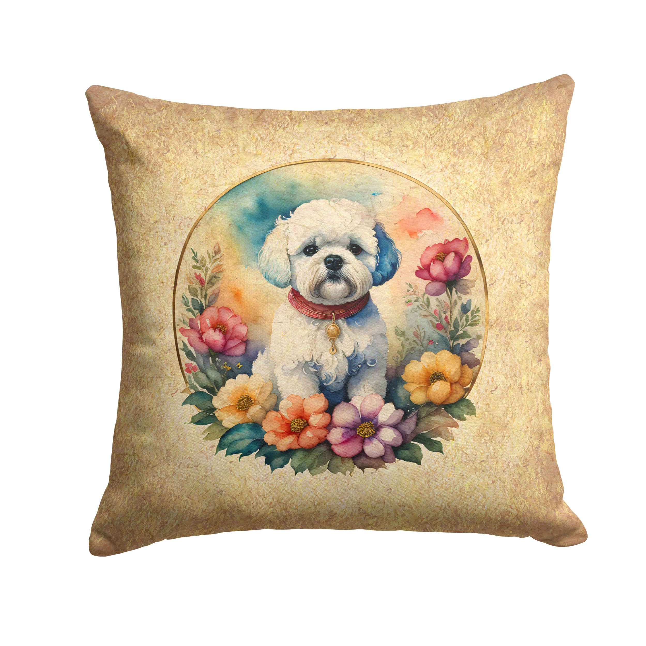 Bichon Frise And Flowers Throw Pillow
