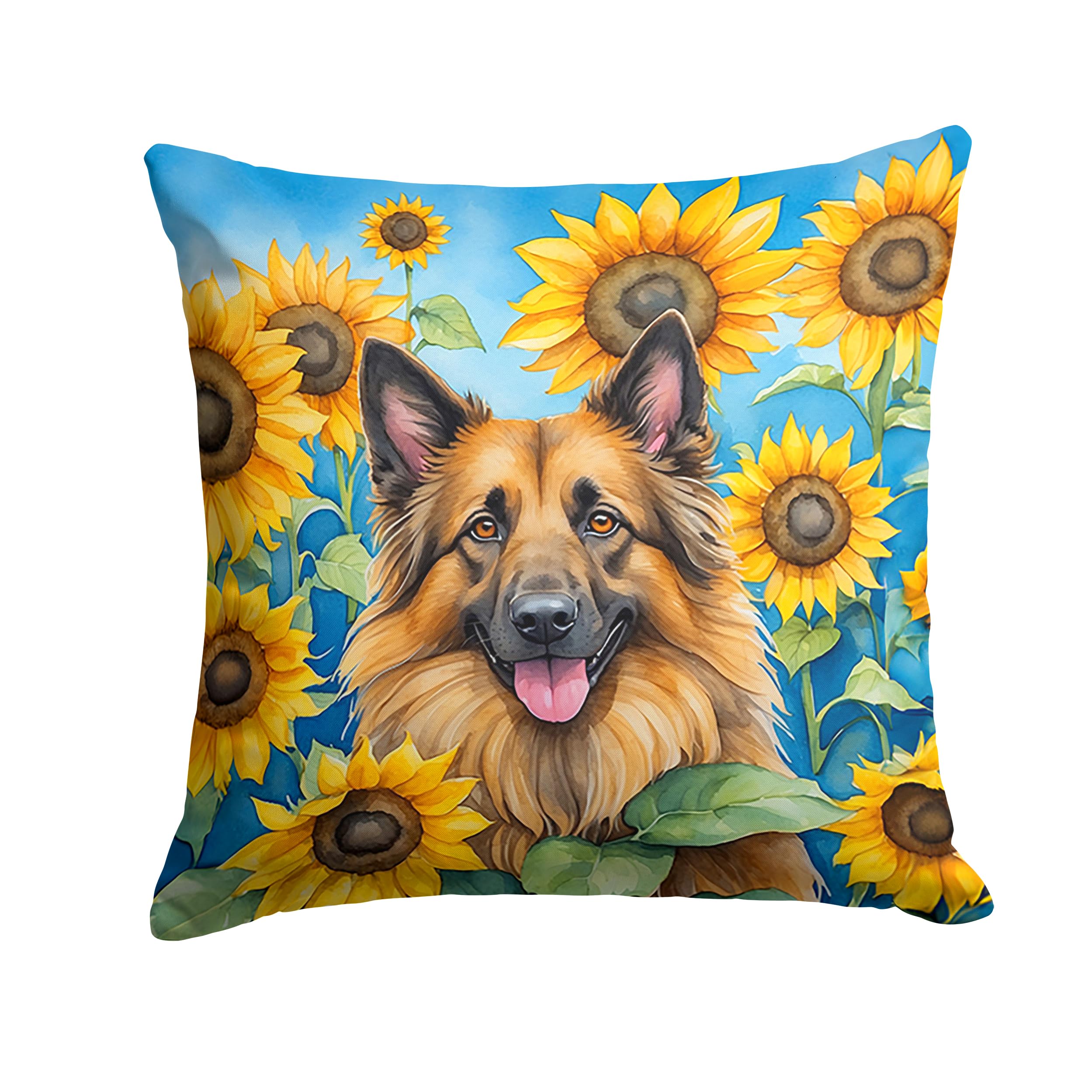 Carolines Treasures in Sunflowers Throw Pillow, 14Hx14W, Belgian Tervuren 6024