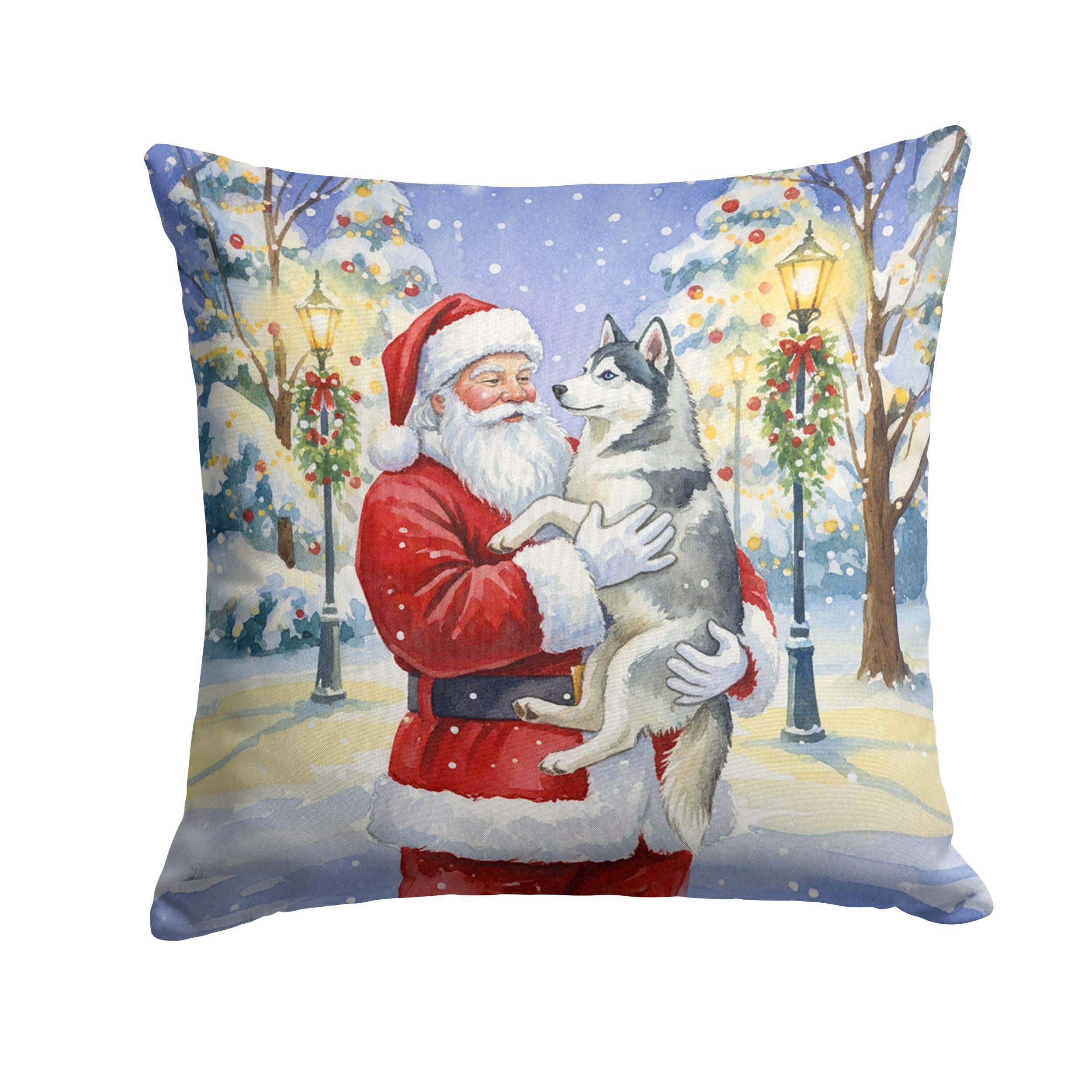 Carolines Treasures Siberian Husky with Santa Claus Throw Pillow Decorative Indoor Outdoor Accent Cushion for Couch, Bed or Patio, 14Hx14W