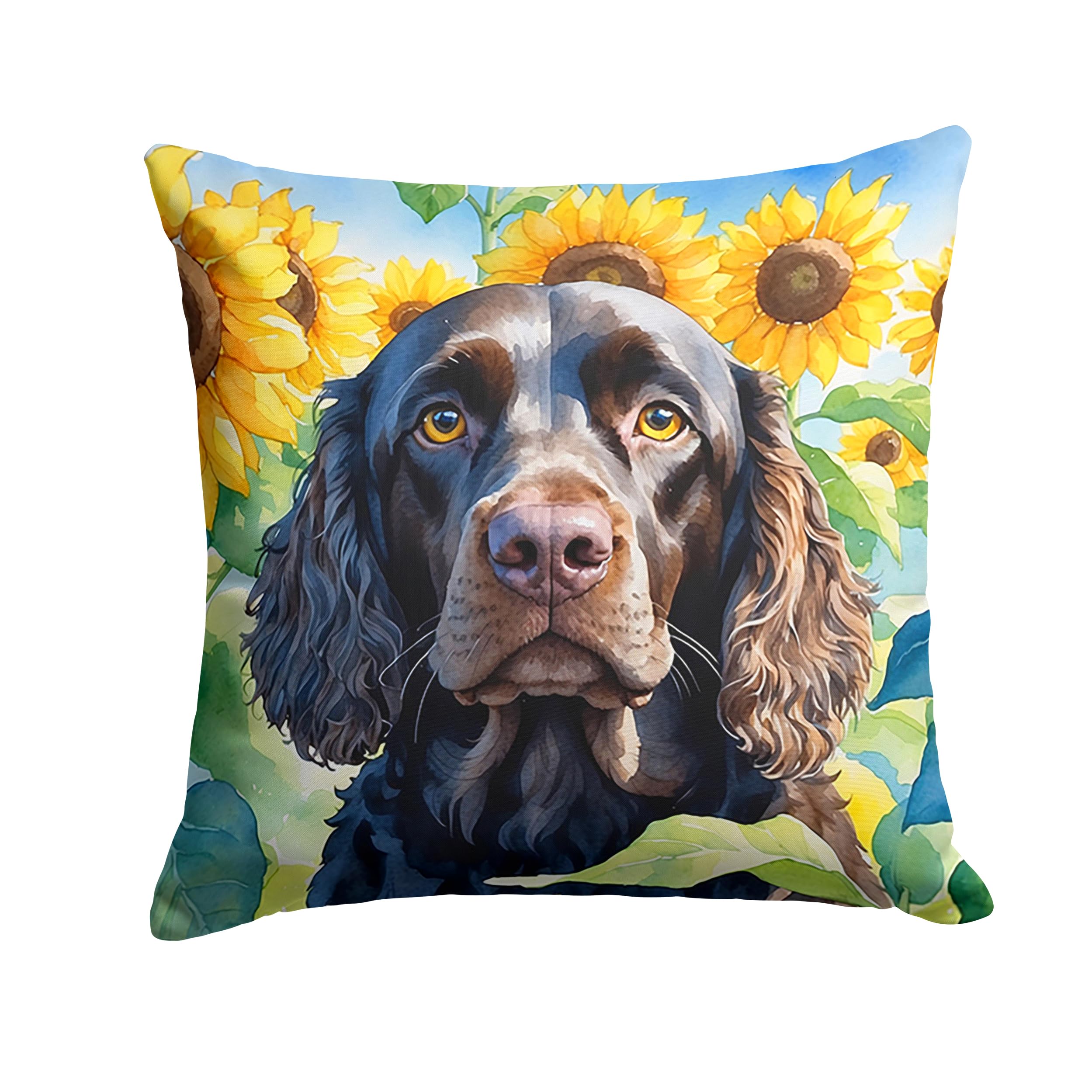 American Water Spaniel In Sunflowers Throw Pillow