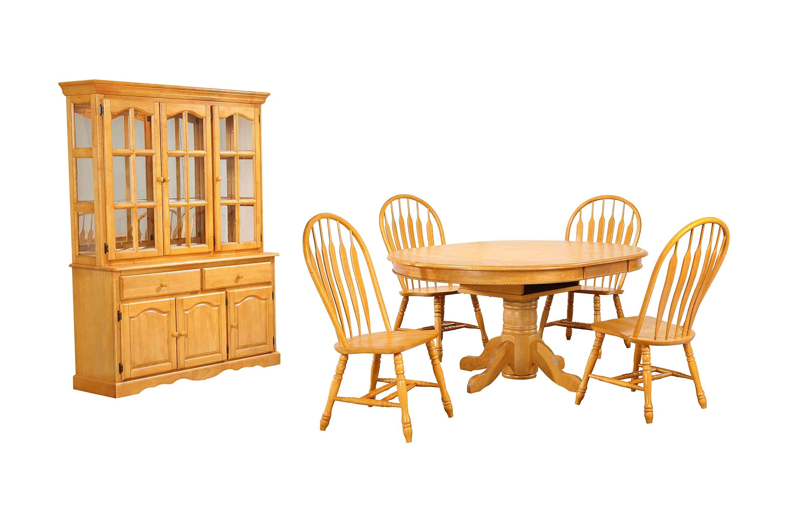 Sunset Trading Oak Selections 7 Piece 48 Round to 66" Oval Extendable Dining Set | Butterfly Leaf Pedestal Table | China Cabinet | Light Oak | Seats 6"