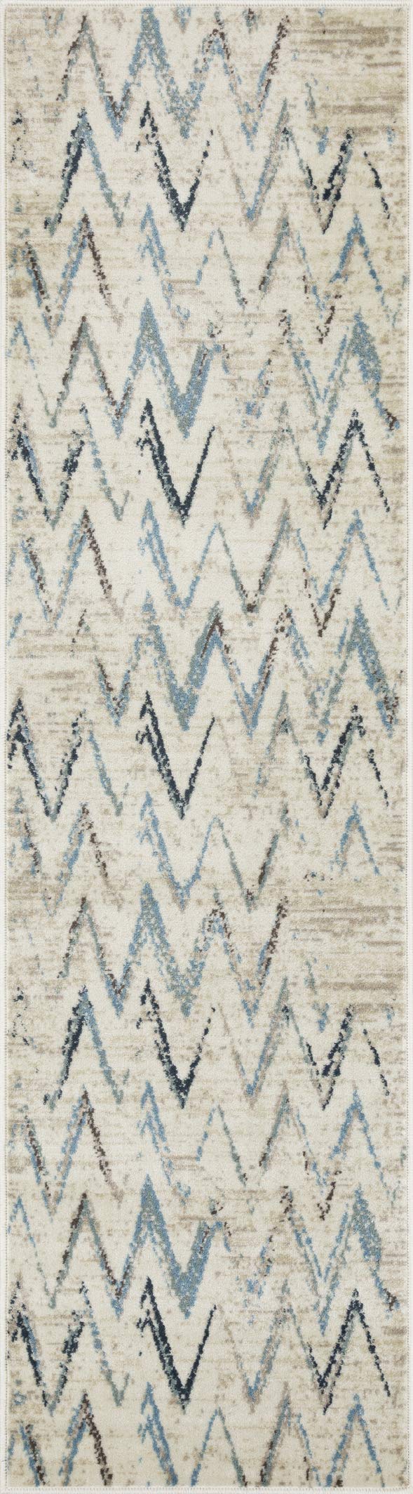 Kas Rugs Heritage Ivory/Blue Chevron 2'2 X 7'11 Plush Runner