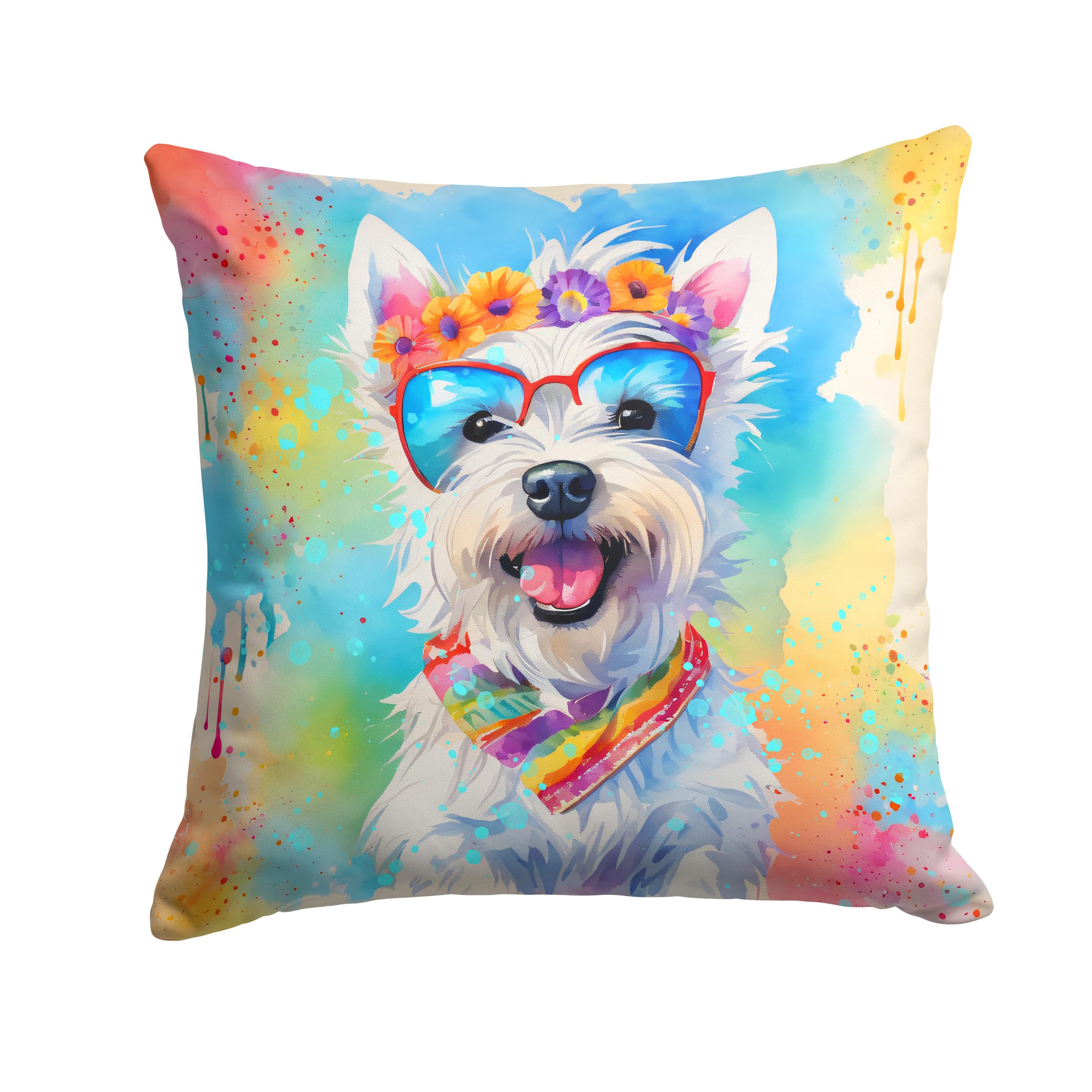 Westie Hippie Dawg Throw Pillow