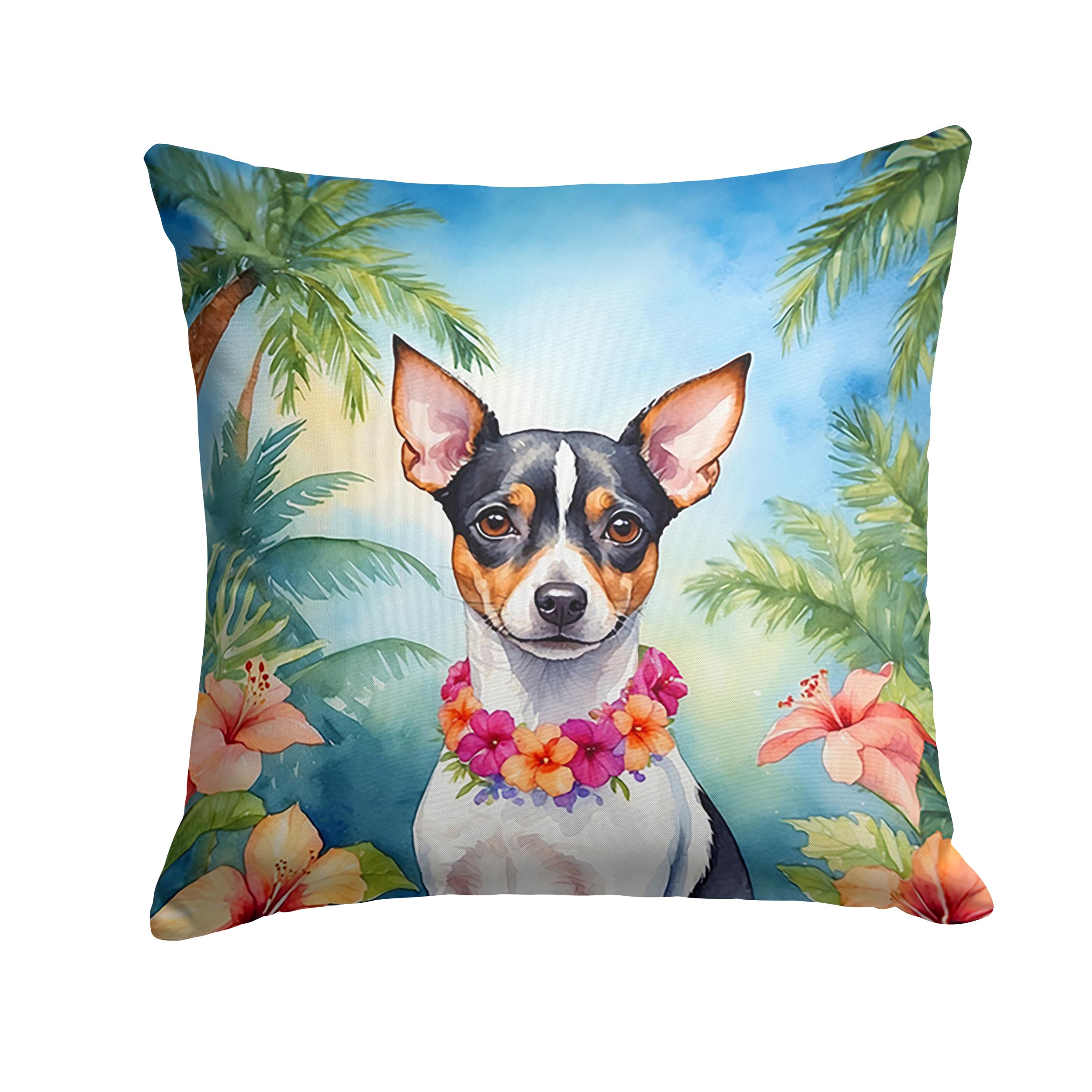Carolines Treasures Luau Party Decorative Throw Pillow, 18Hx18W, Rat Terrier 6505