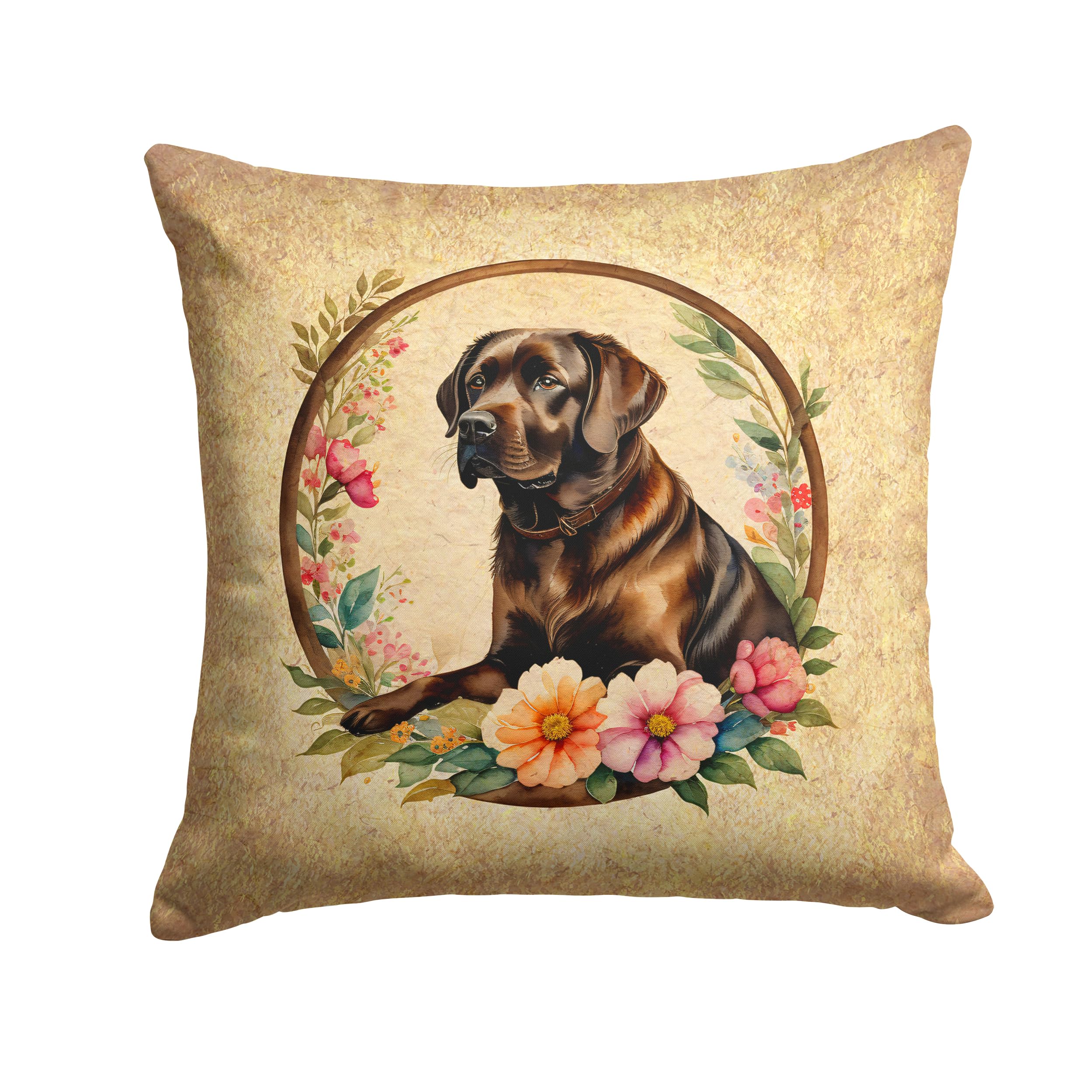 Chocolate Labrador Retriever And Flowers Throw Pillow