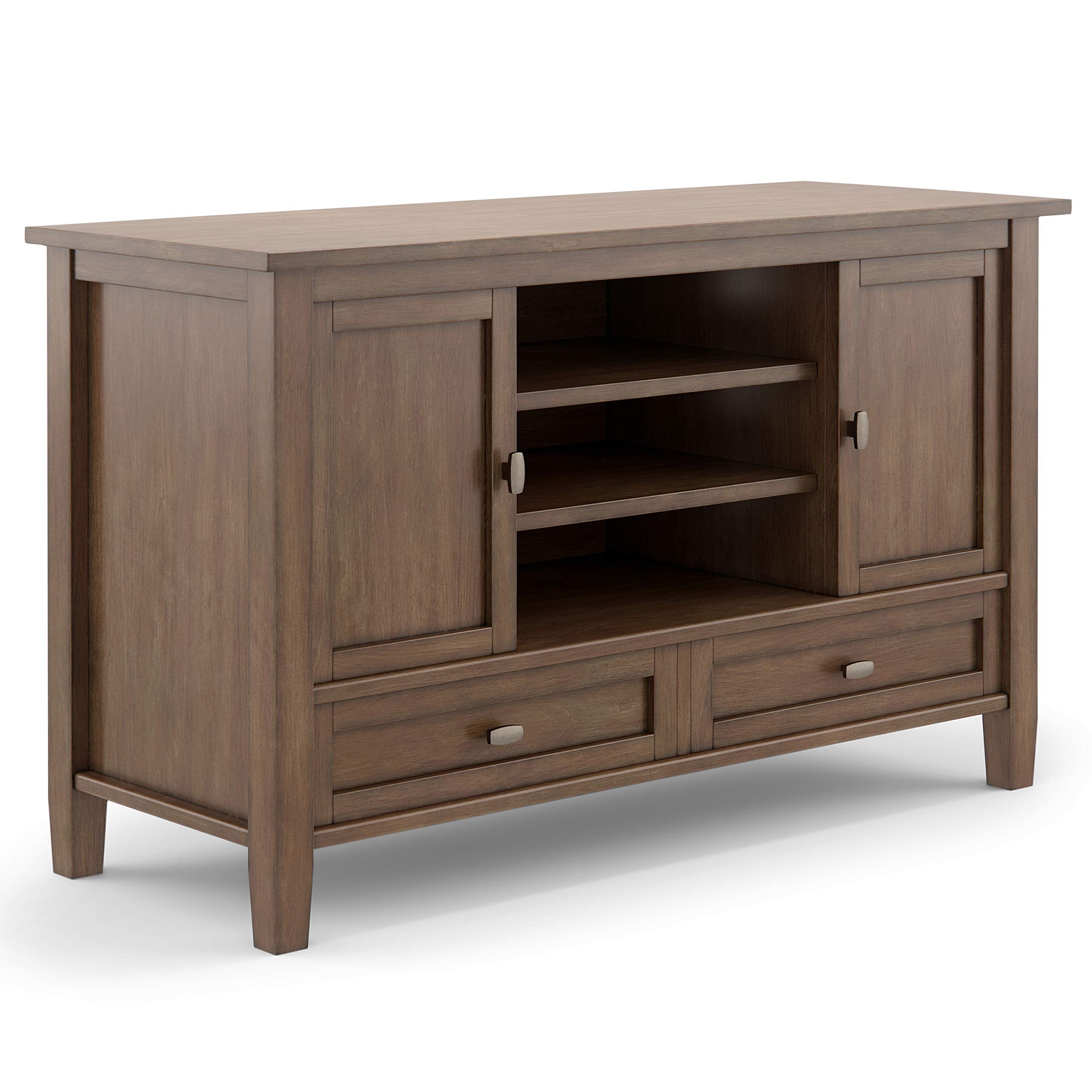 Simplihome Warm Shaker Solid Wood 47 Inch Wide Transitional Tv Media Stand In Rustic Natural Aged Brown For Tvs Up To 50 Inches,