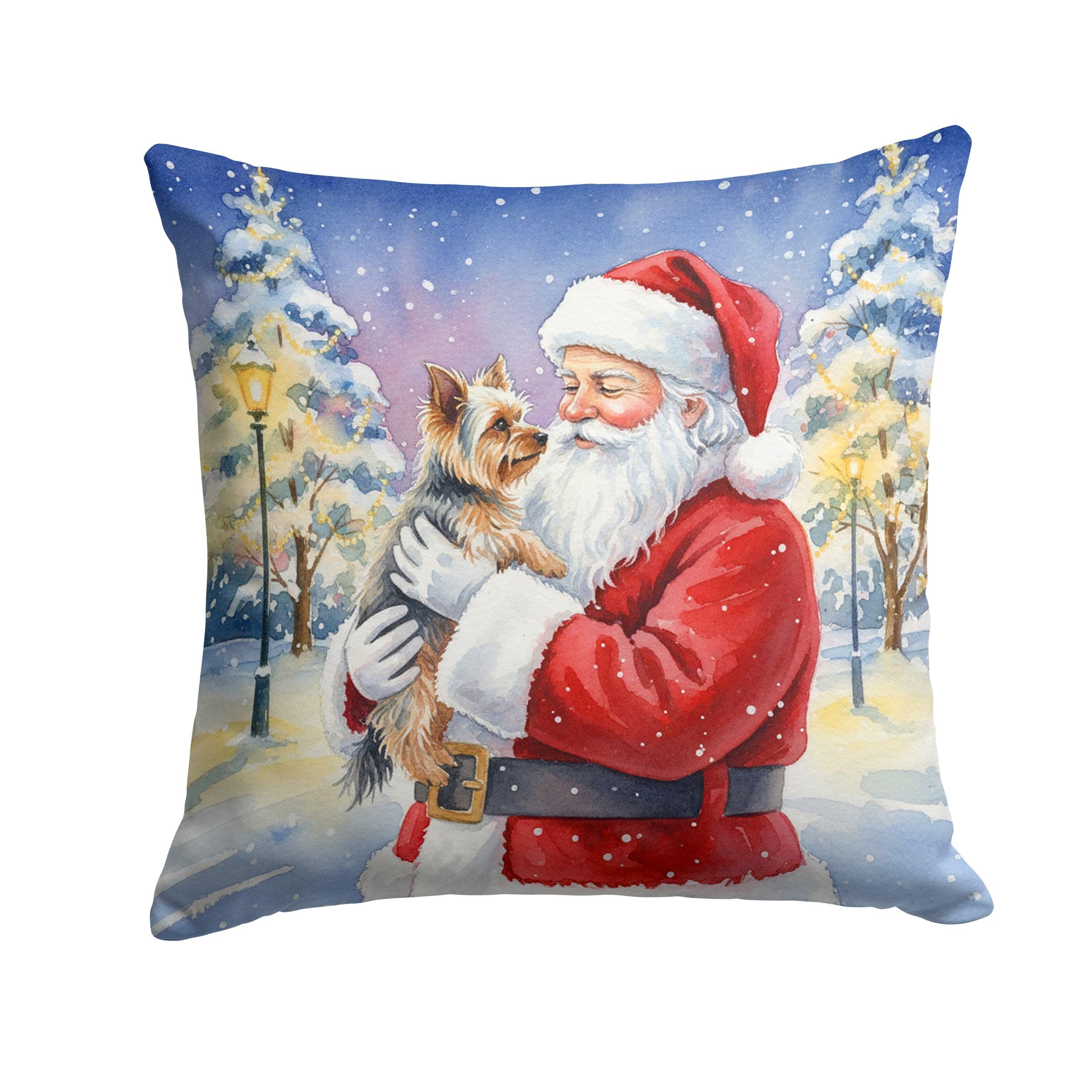 Carolines Treasures Yorkie with Santa Claus Throw Pillow Decorative Indoor Outdoor Accent Cushion for Couch, Bed or Patio, 18Hx18W