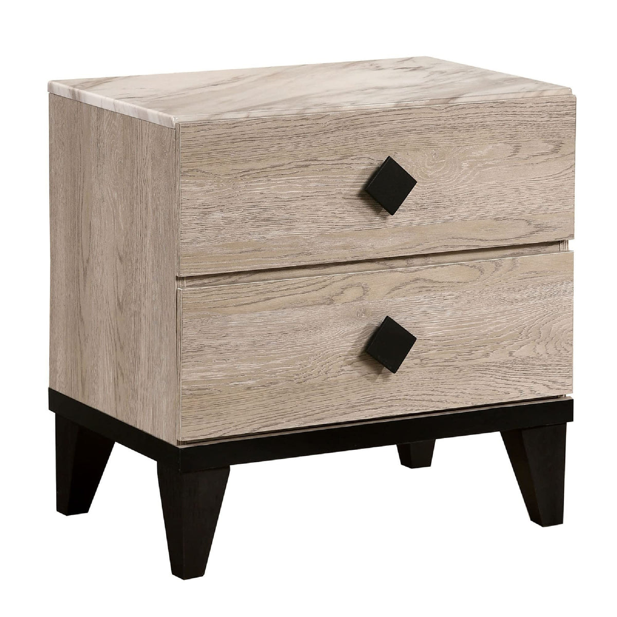 Benjara 2 Drawer Wooden Nightstand With Grains And Angled Legs, Cream