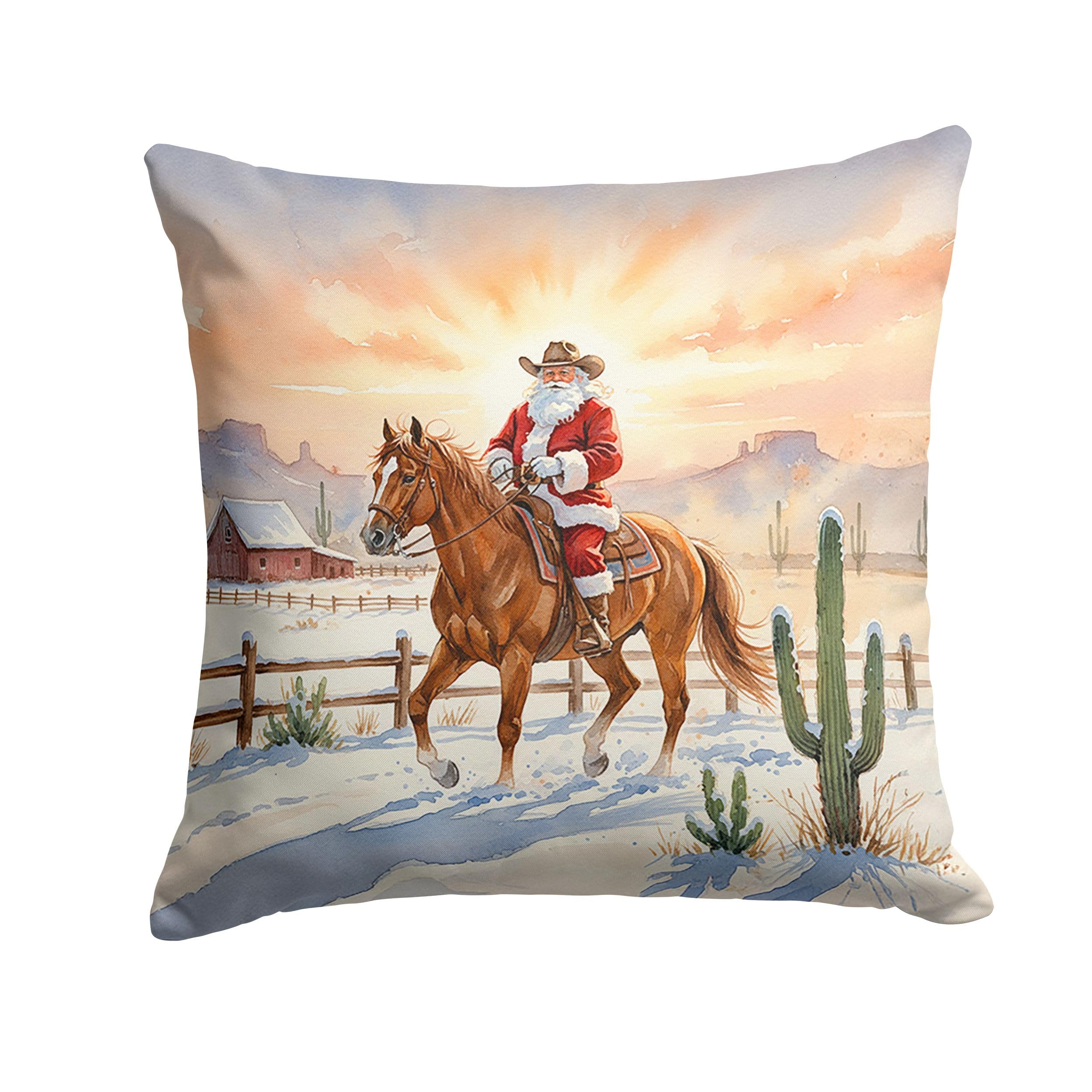 Carolines Treasures Santa Claus on Horseback at The Ranch Christmas Throw Pillow Decorative Indoor Outdoor Accent Cushion for Couch, Bed or Patio, 18Hx18W